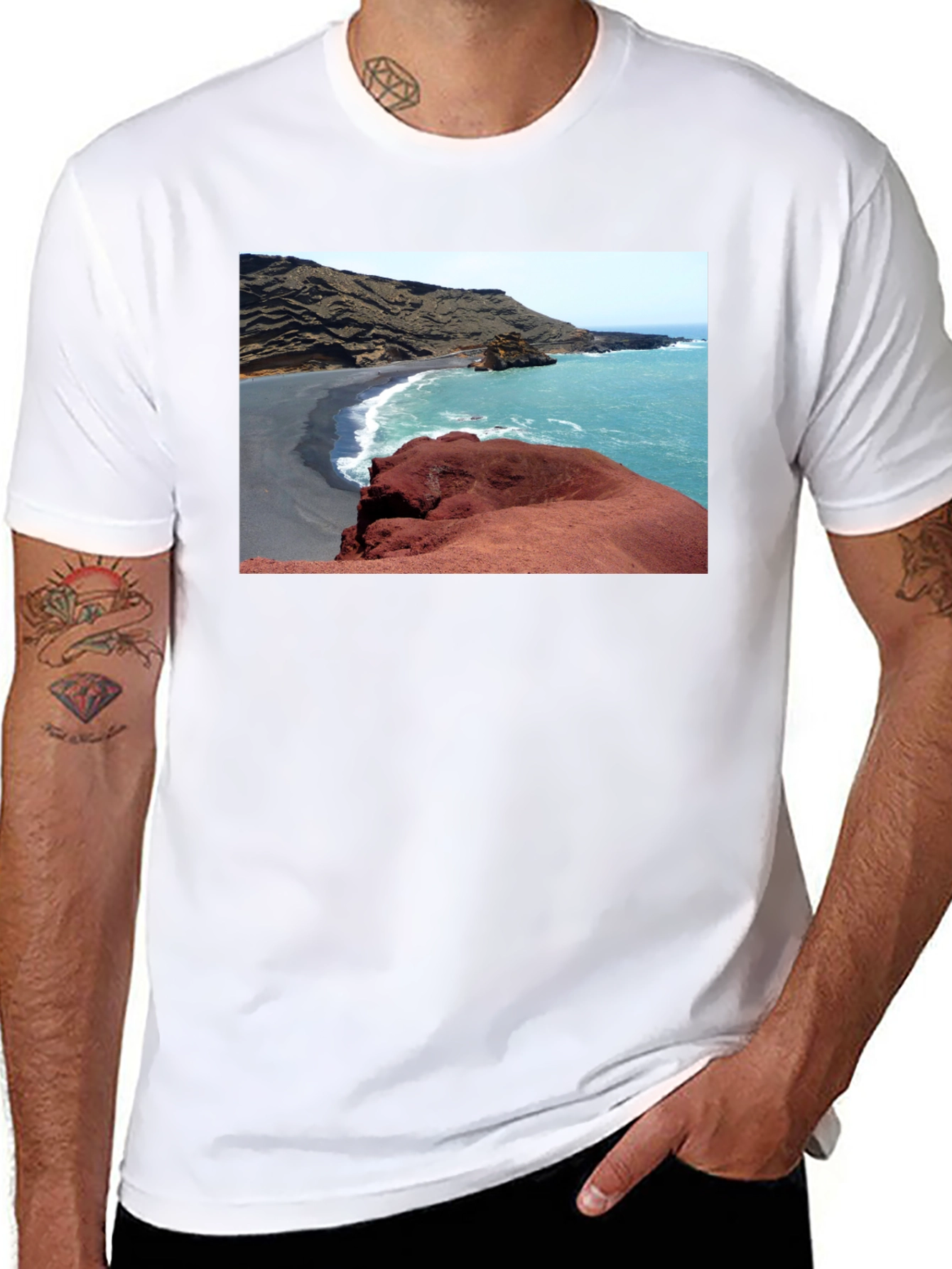 Red Beach T-Shirt - Black Cotton Tee