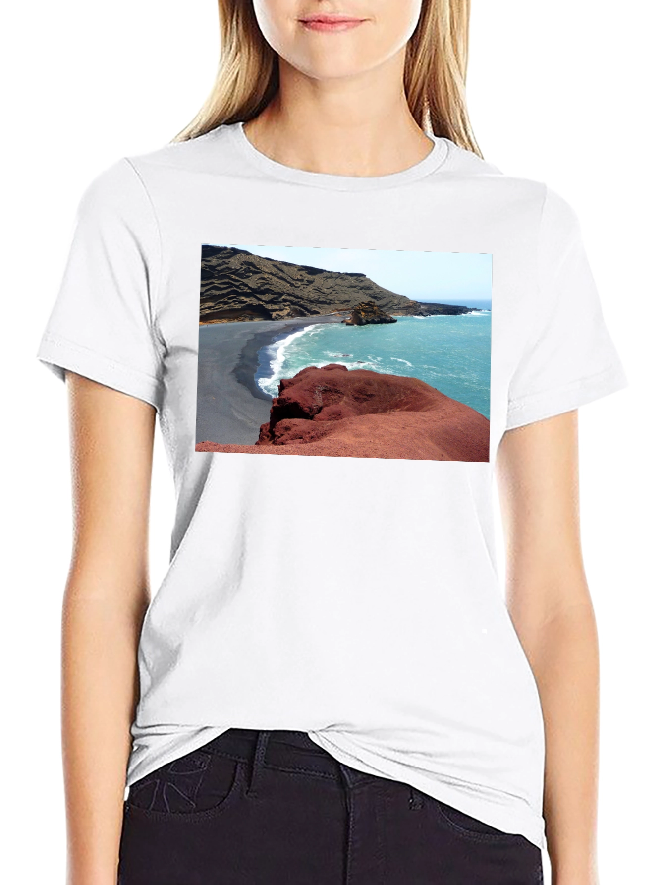 Red Beach T-Shirt - Black Cotton Tee