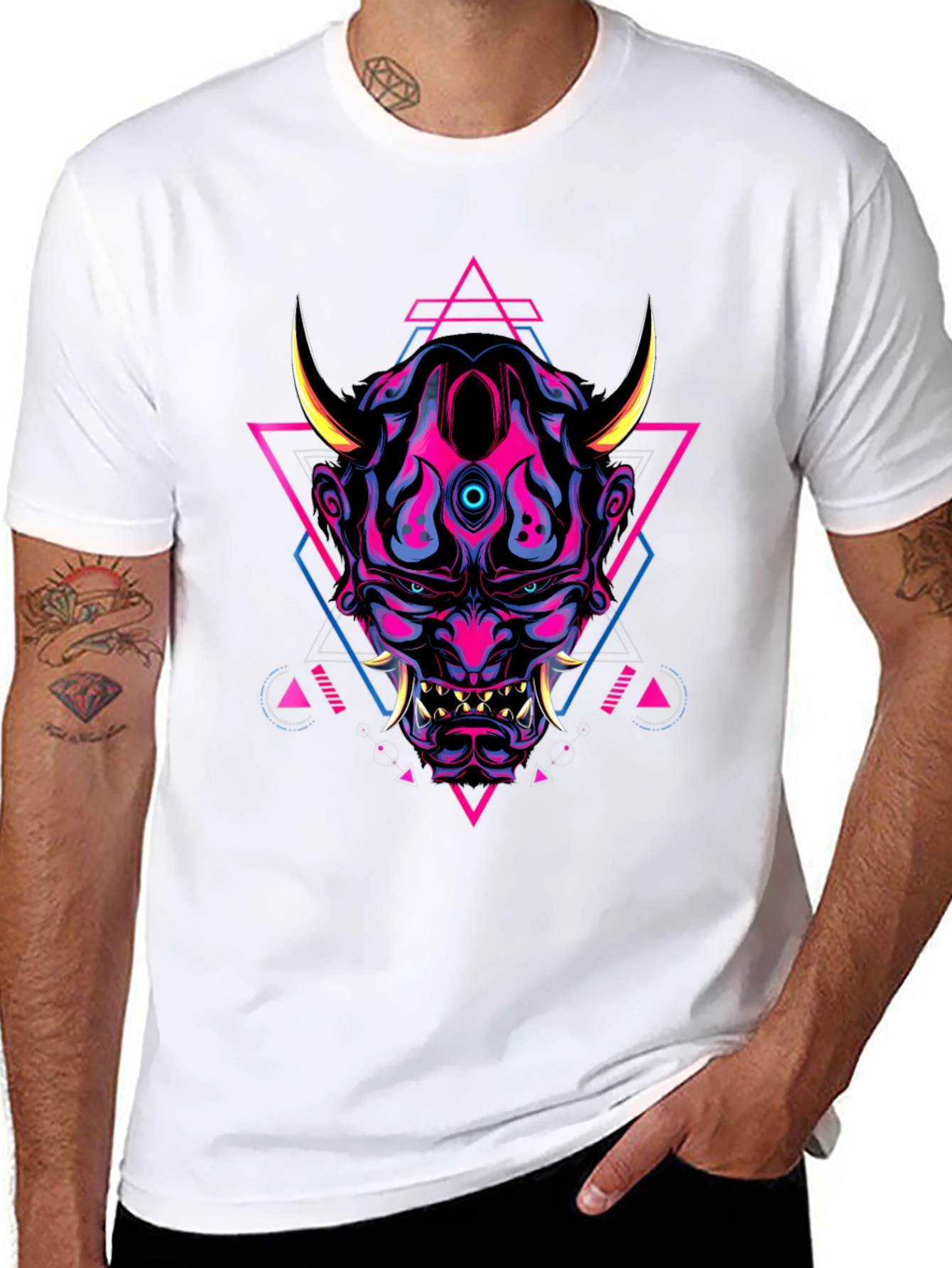 Cyberpunk Oni Mask Graphic Tee