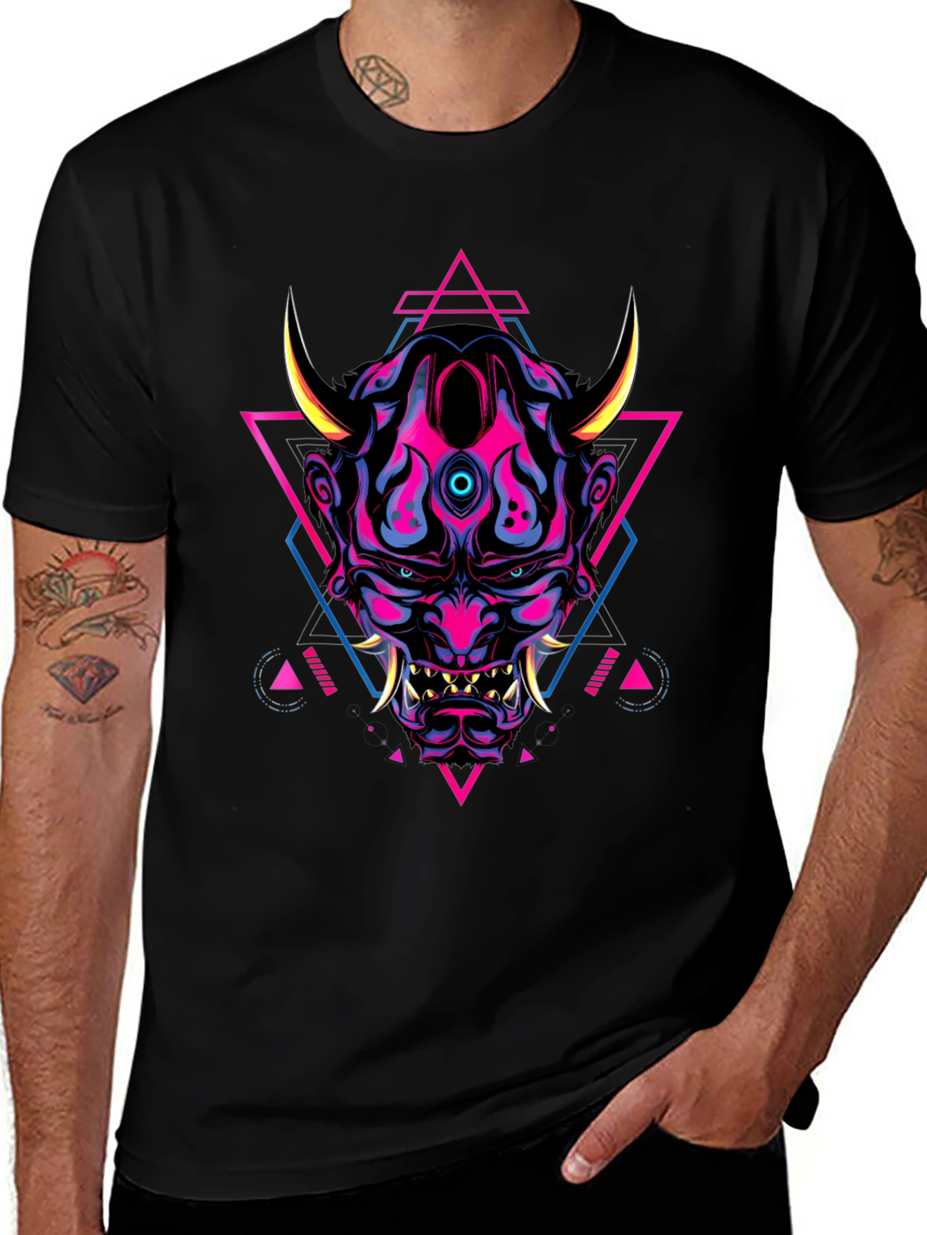 Cyberpunk Oni Mask Graphic Tee