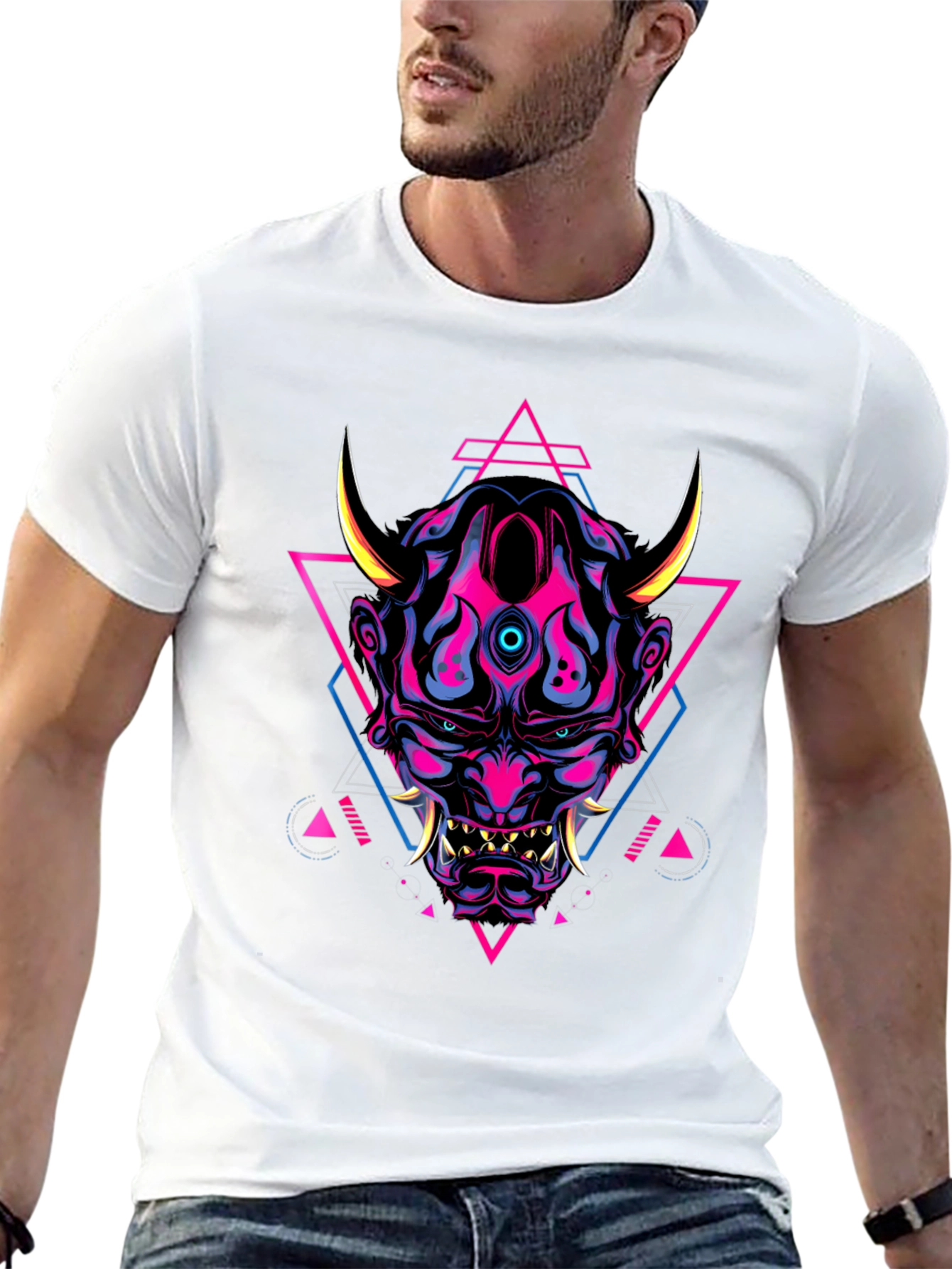 Cyberpunk Oni Mask Graphic Tee