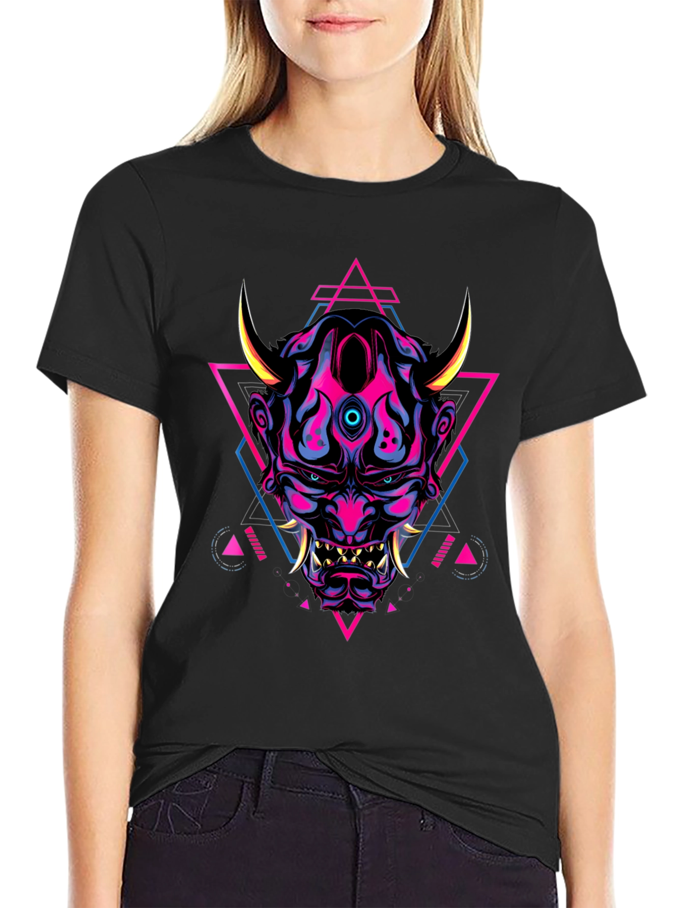 Cyberpunk Oni Mask Graphic Tee