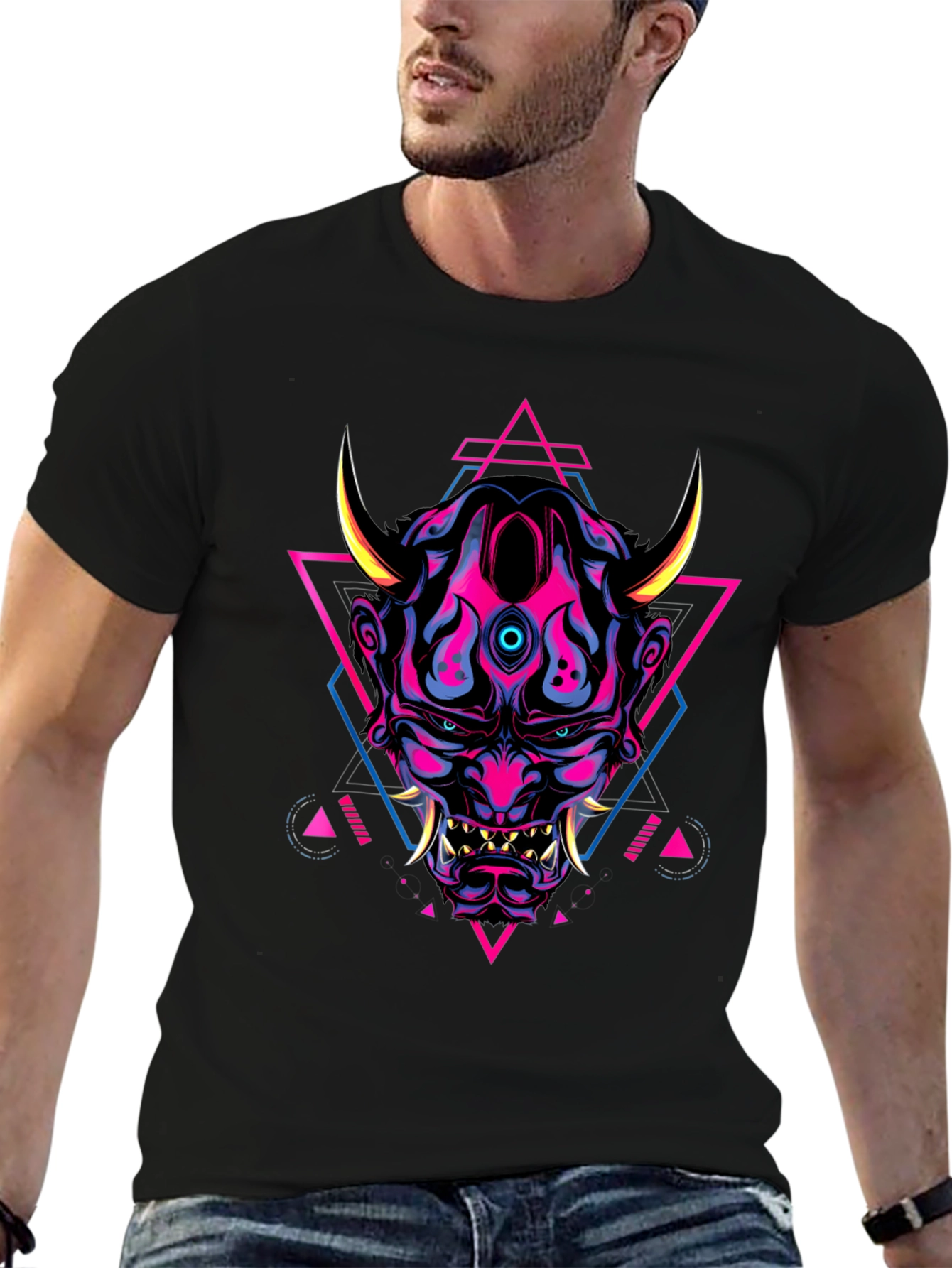 Cyberpunk Oni Mask Graphic Tee