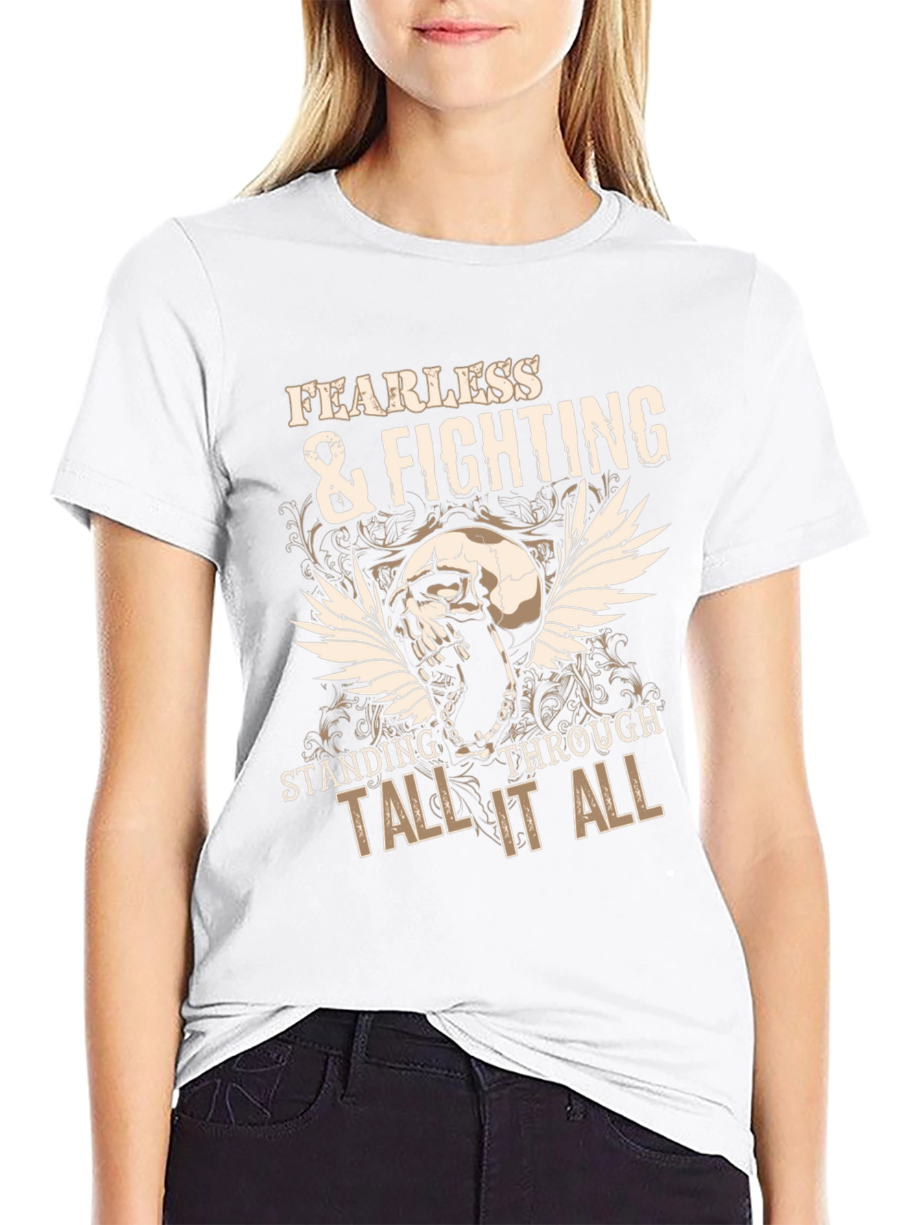 Fearless & Fighting Skull Graphic Tee - Black