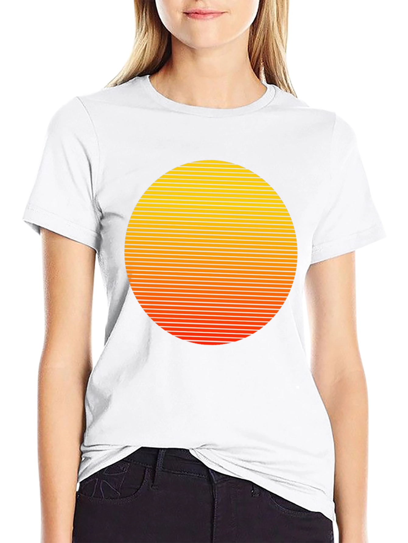Retro Sunset Graphic Tee - Black Cotton Blend