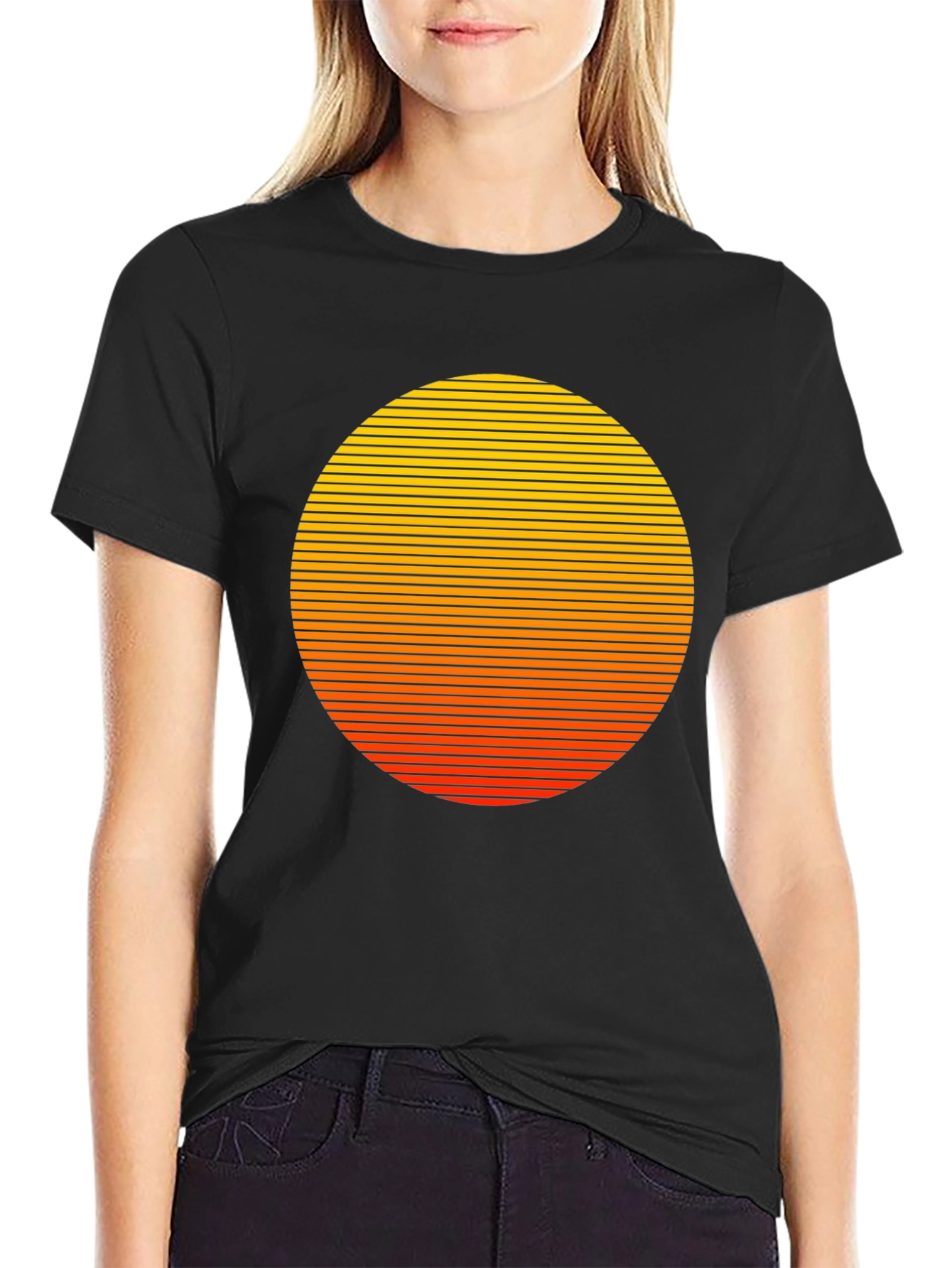Retro Sunset Graphic Tee - Black Cotton Blend