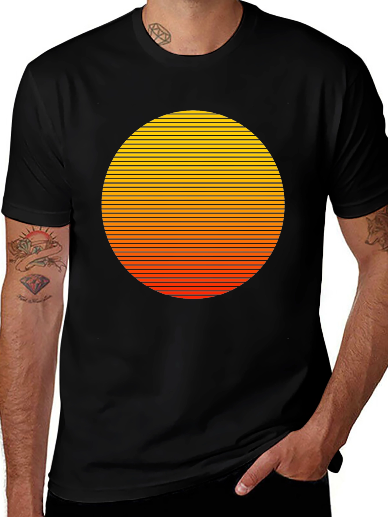 Retro Sunset Graphic Tee - Black Cotton Blend