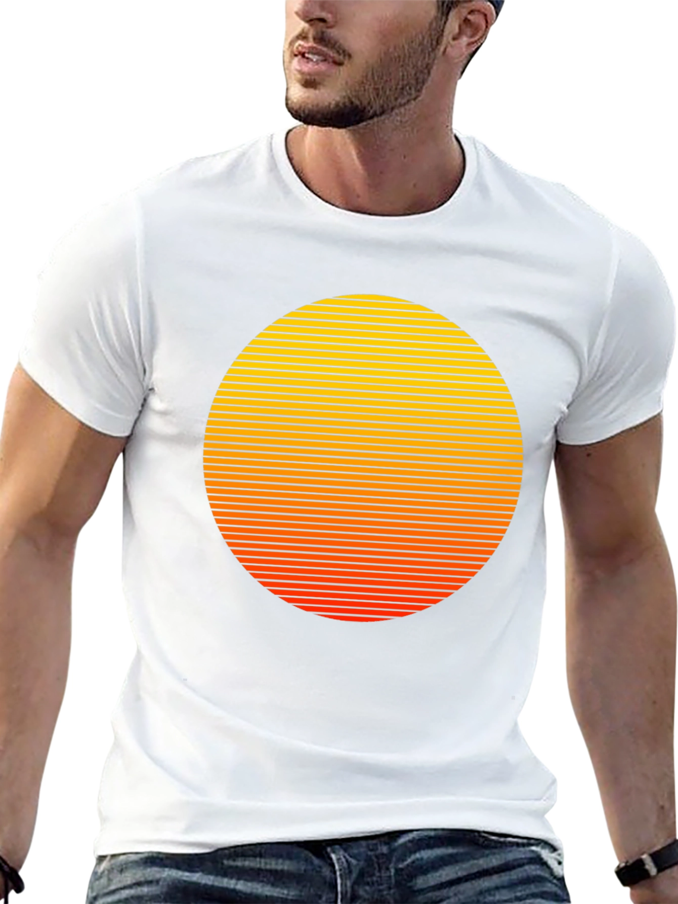 Retro Sunset Graphic Tee - Black Cotton Blend