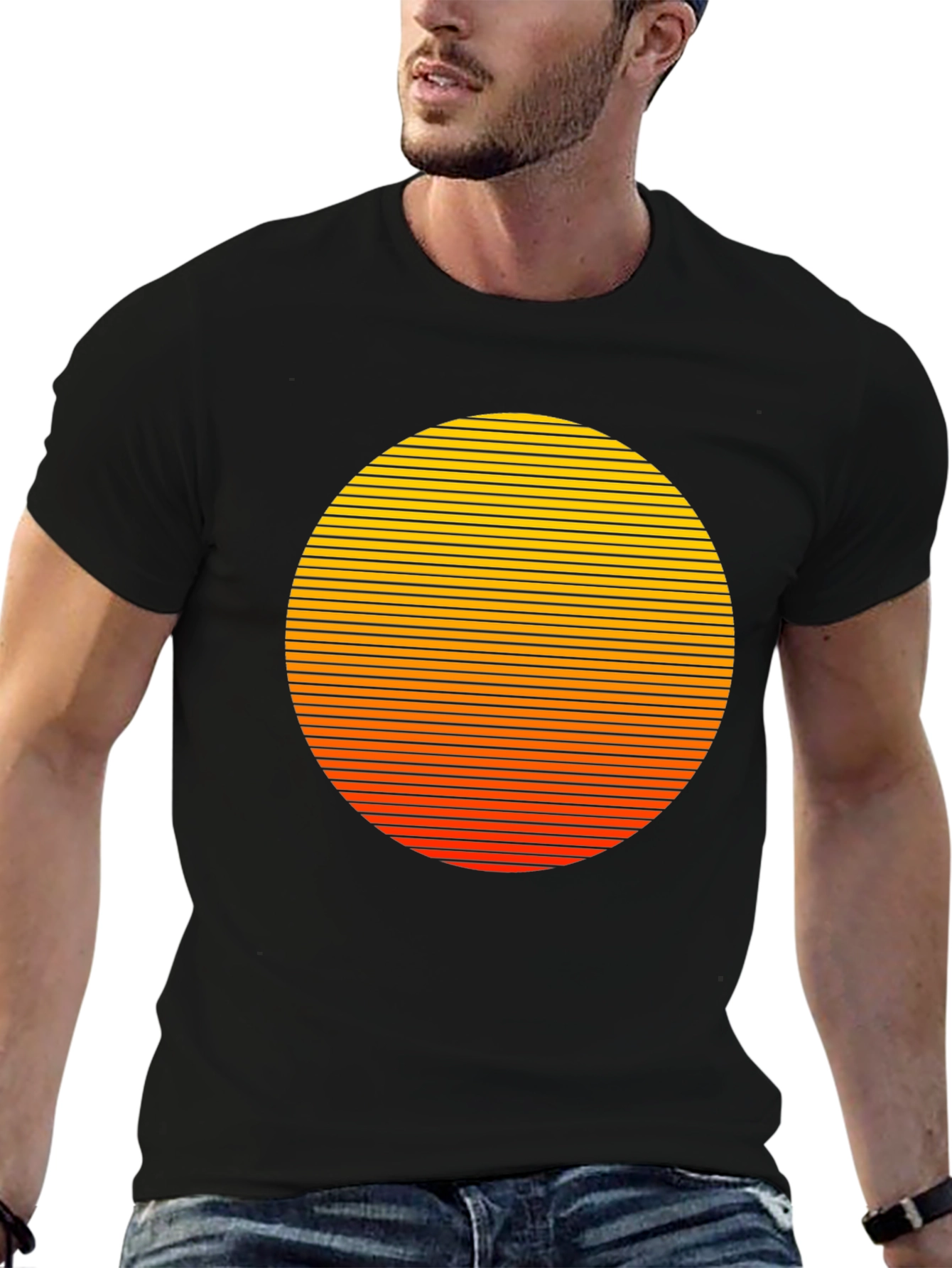 Retro Sunset Graphic Tee - Black Cotton Blend