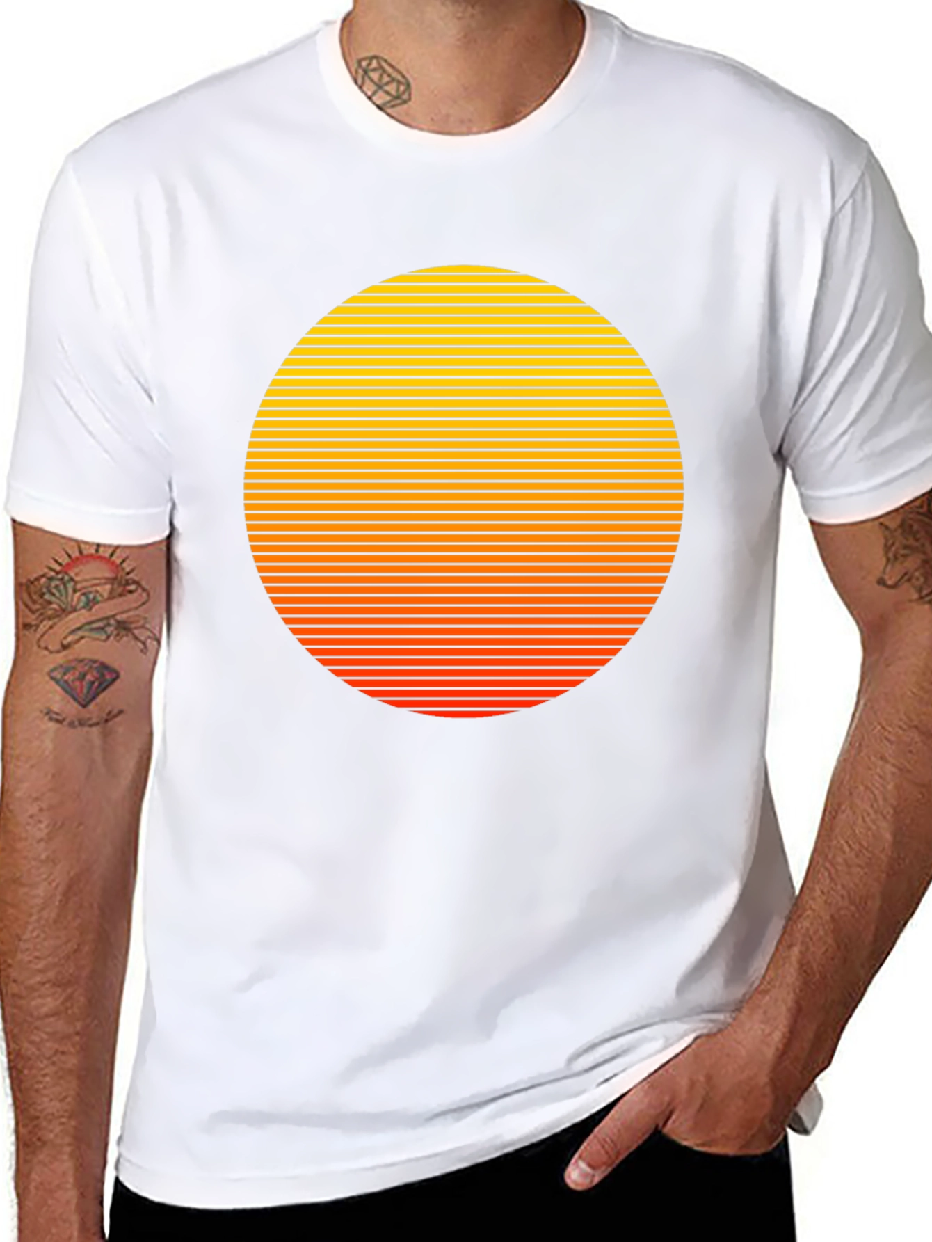 Retro Sunset Graphic Tee - Black Cotton Blend