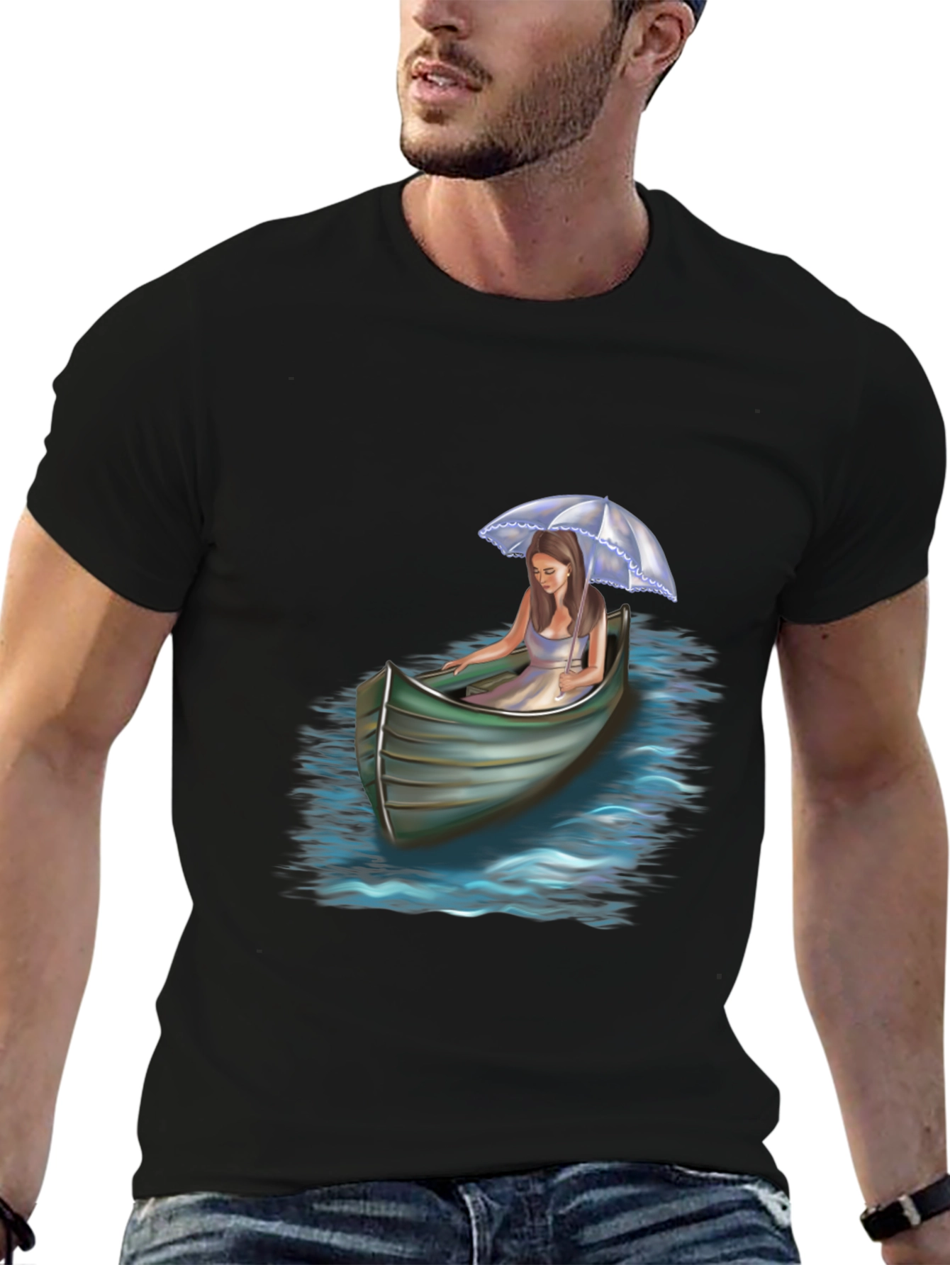 Woman in Boat Graphic Tee - Black