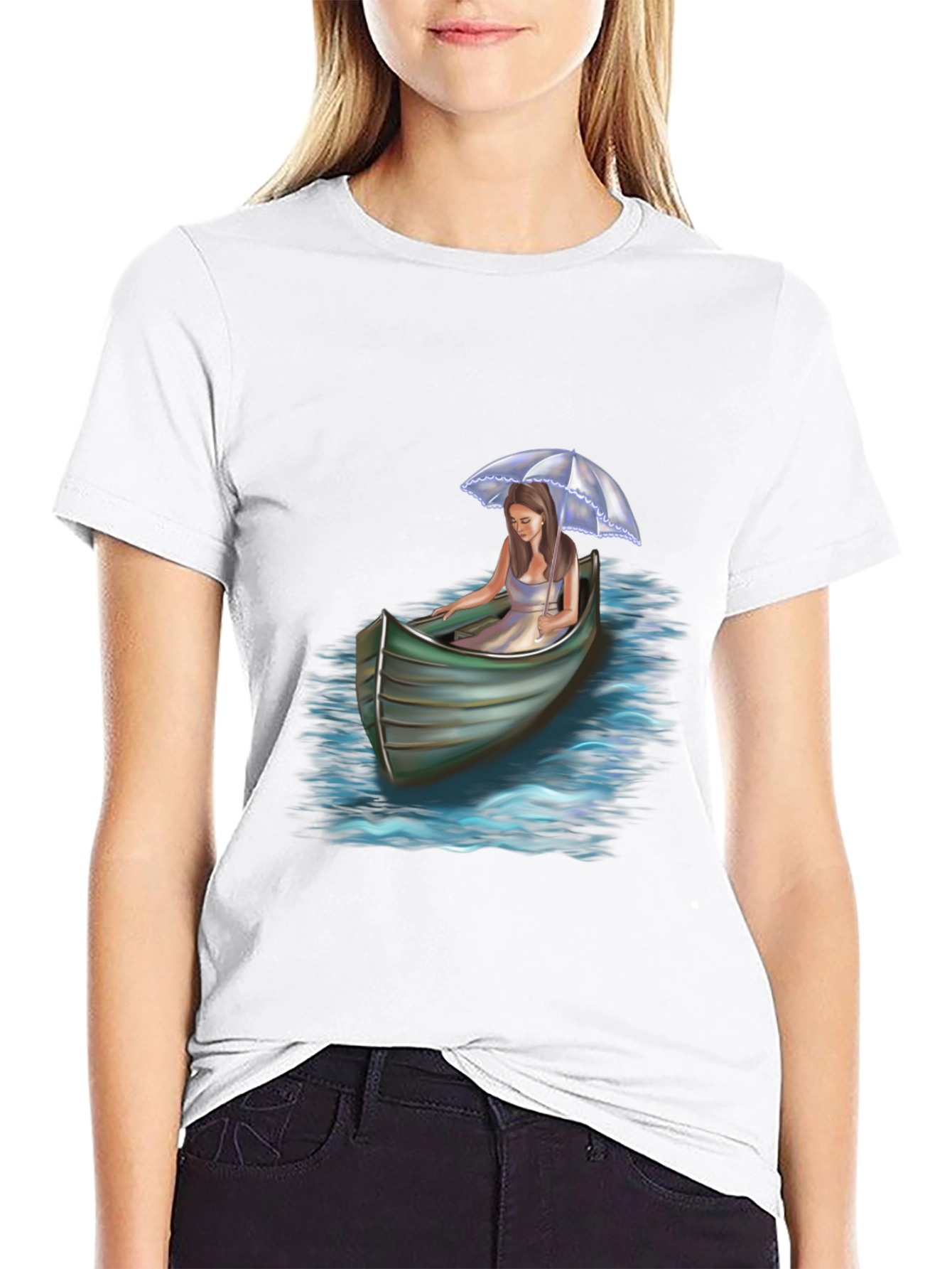 Woman in Boat Graphic Tee - Black
