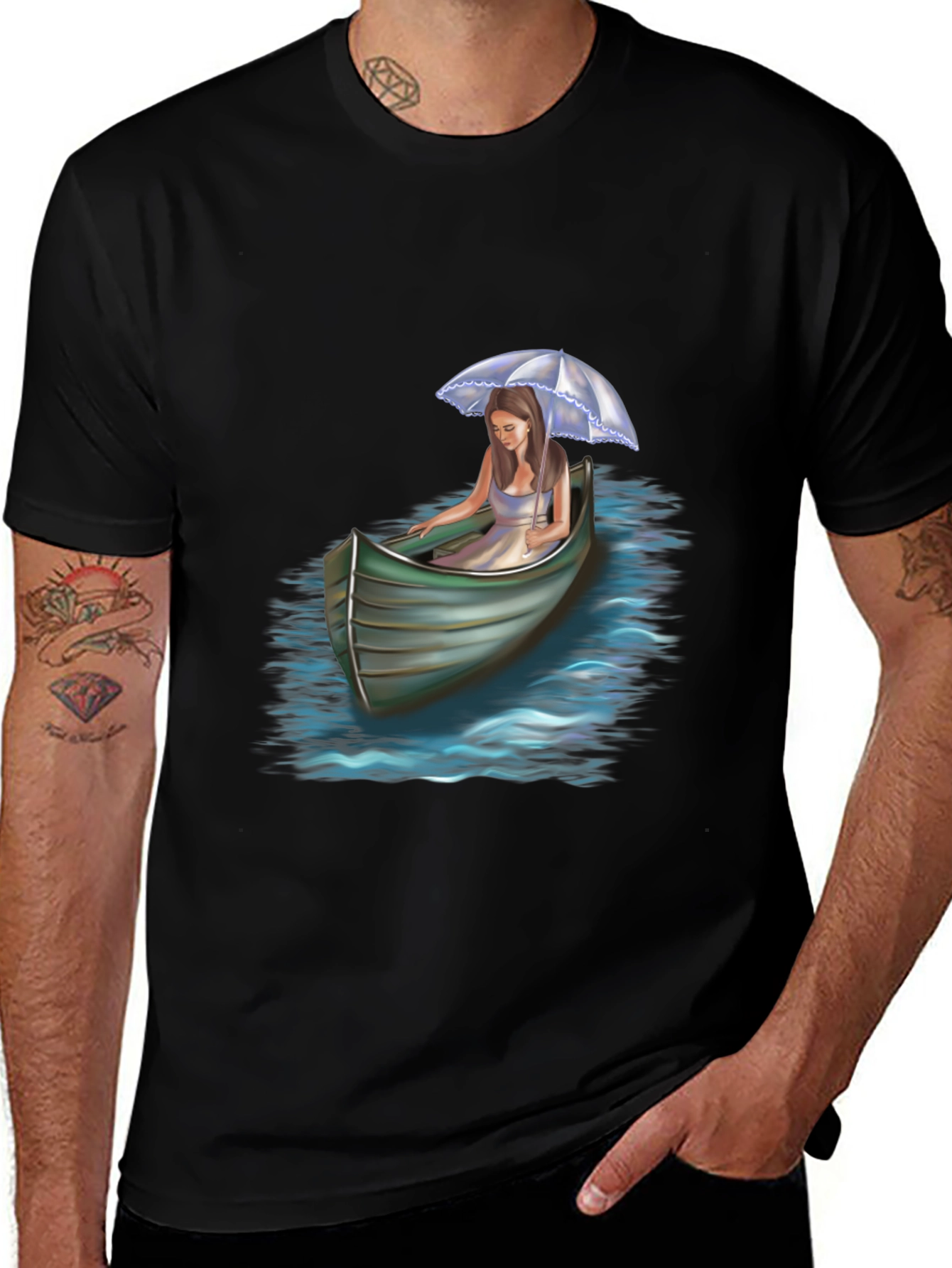 Woman in Boat Graphic Tee - Black