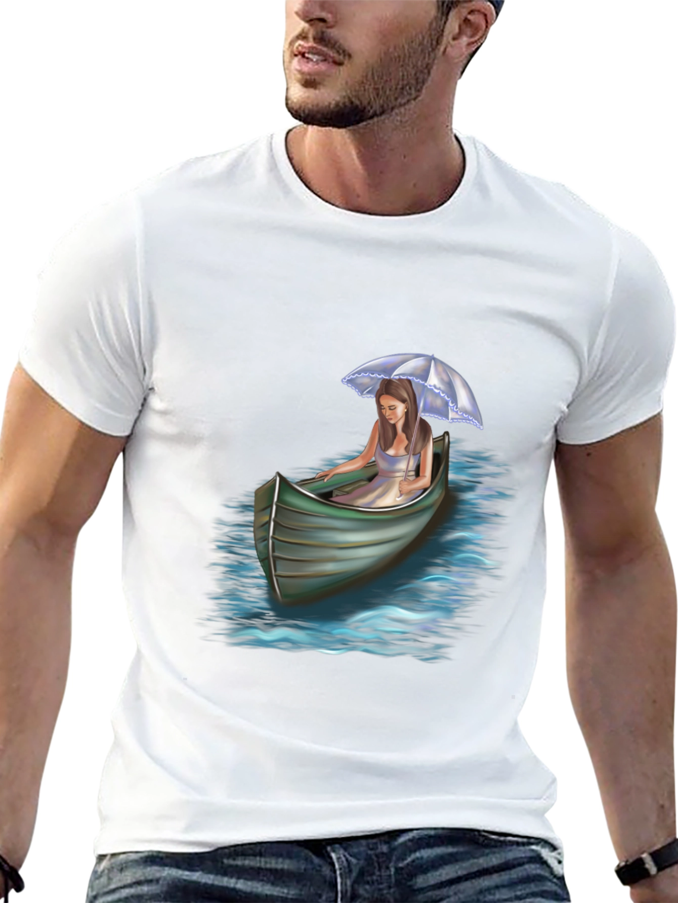 Woman in Boat Graphic Tee - Black
