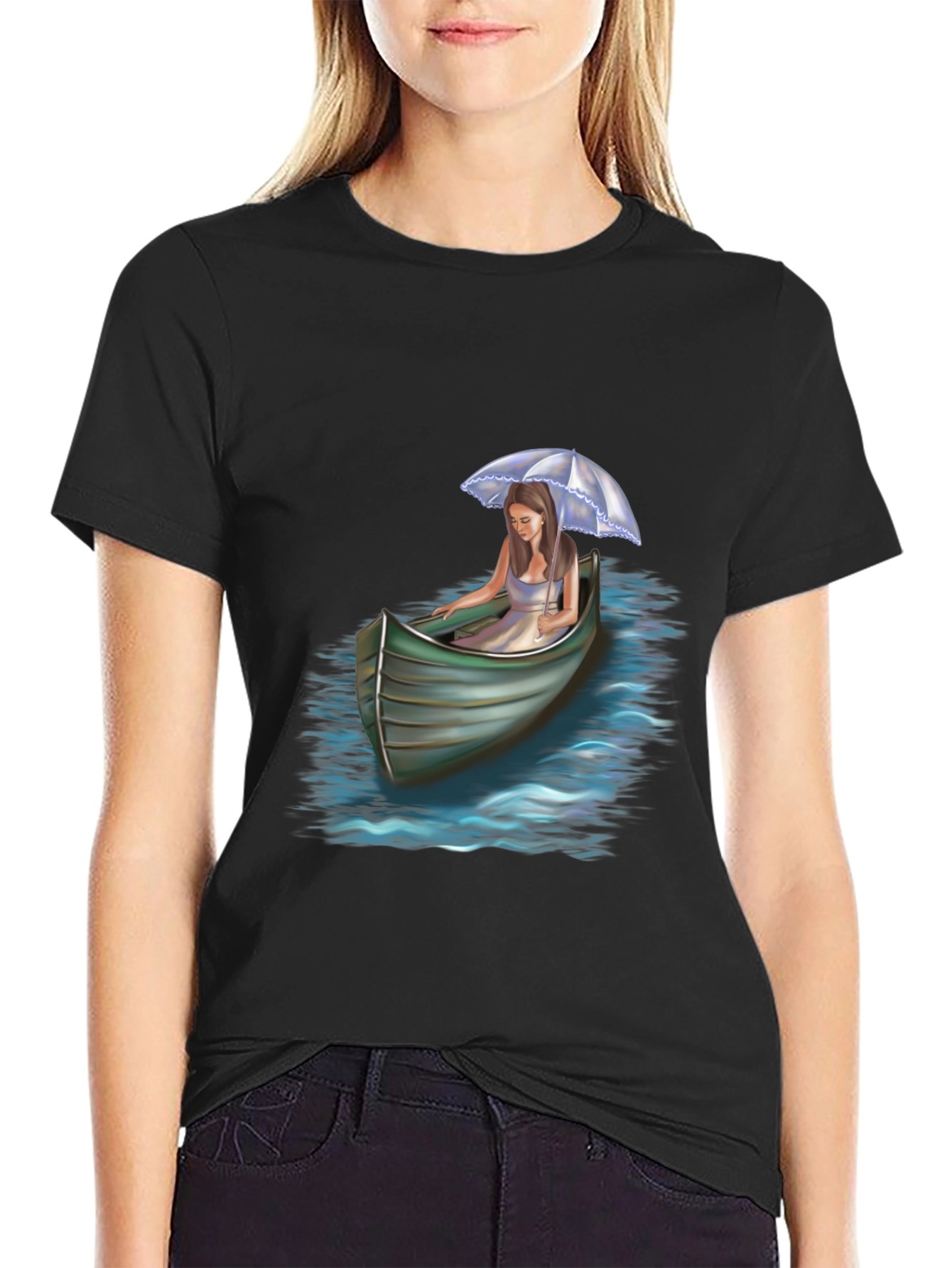 Woman in Boat Graphic Tee - Black