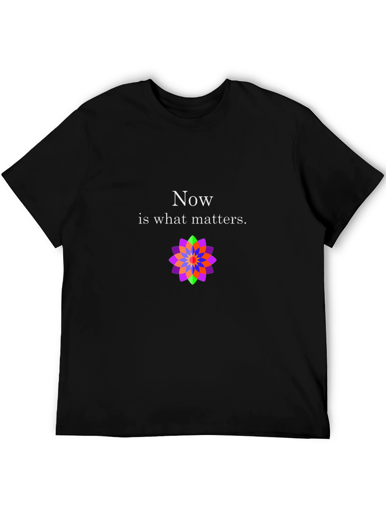 Now Matters Black T-Shirt with Flower Design