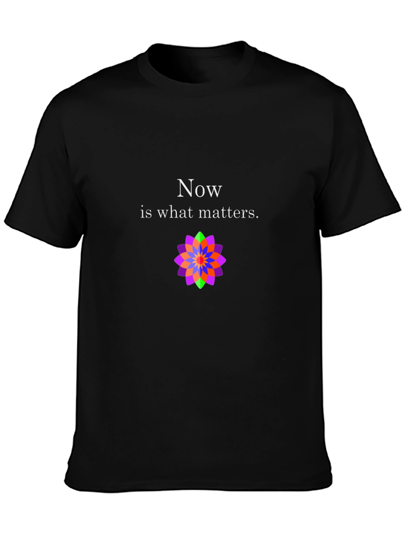 Now Matters Black T-Shirt with Flower Design