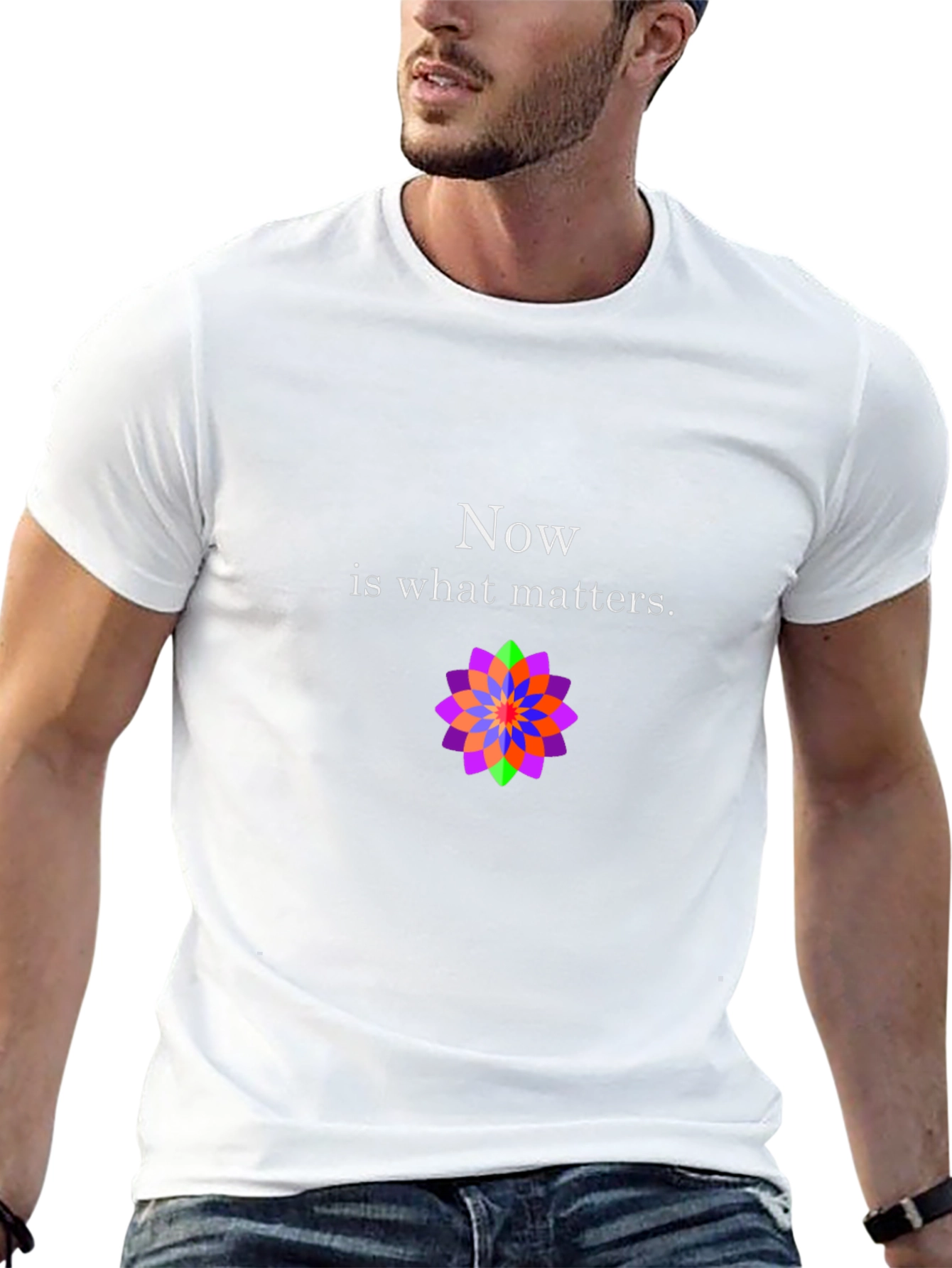 Now Matters Black T-Shirt with Flower Design