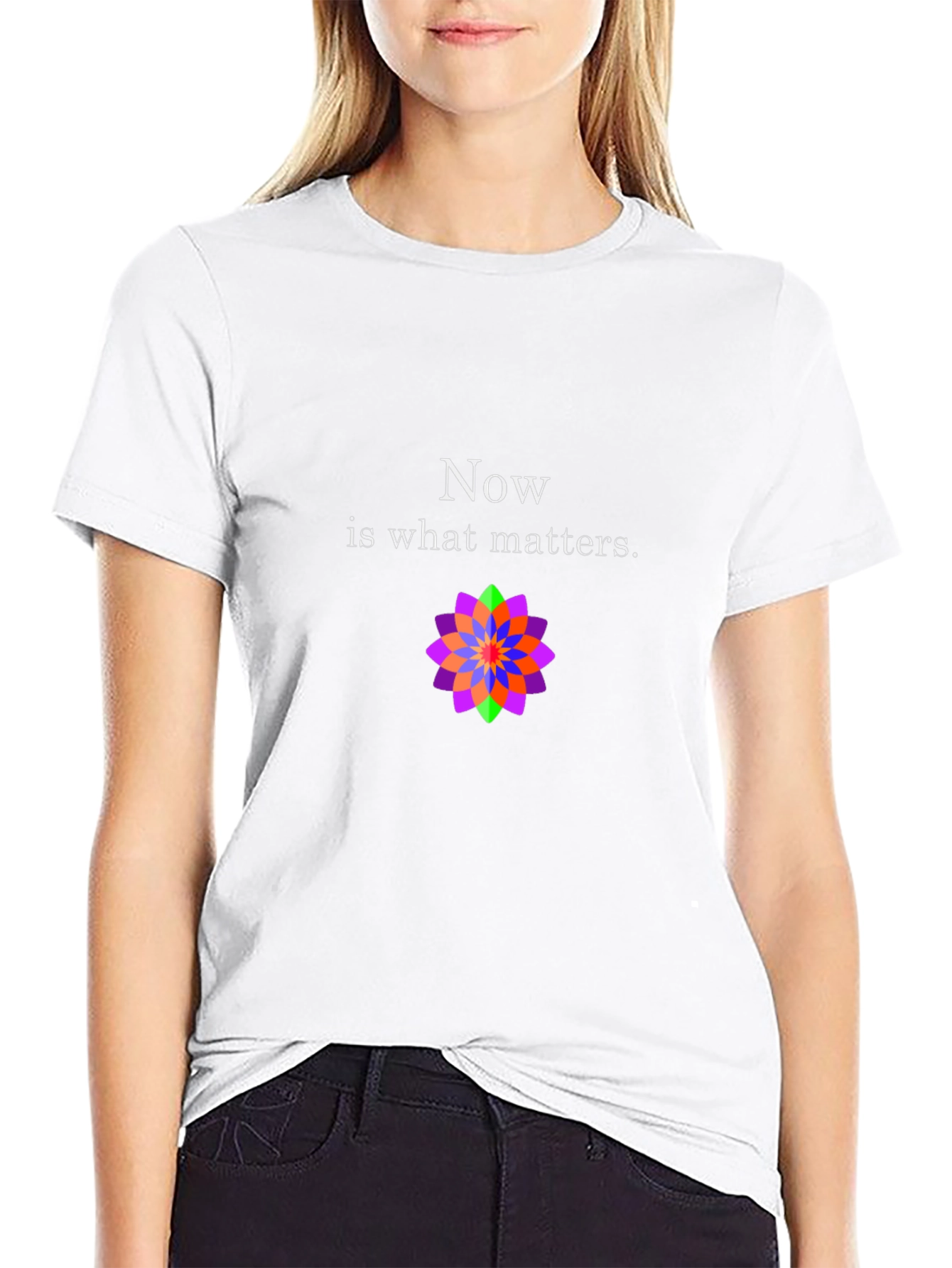 Now Matters Black T-Shirt with Flower Design