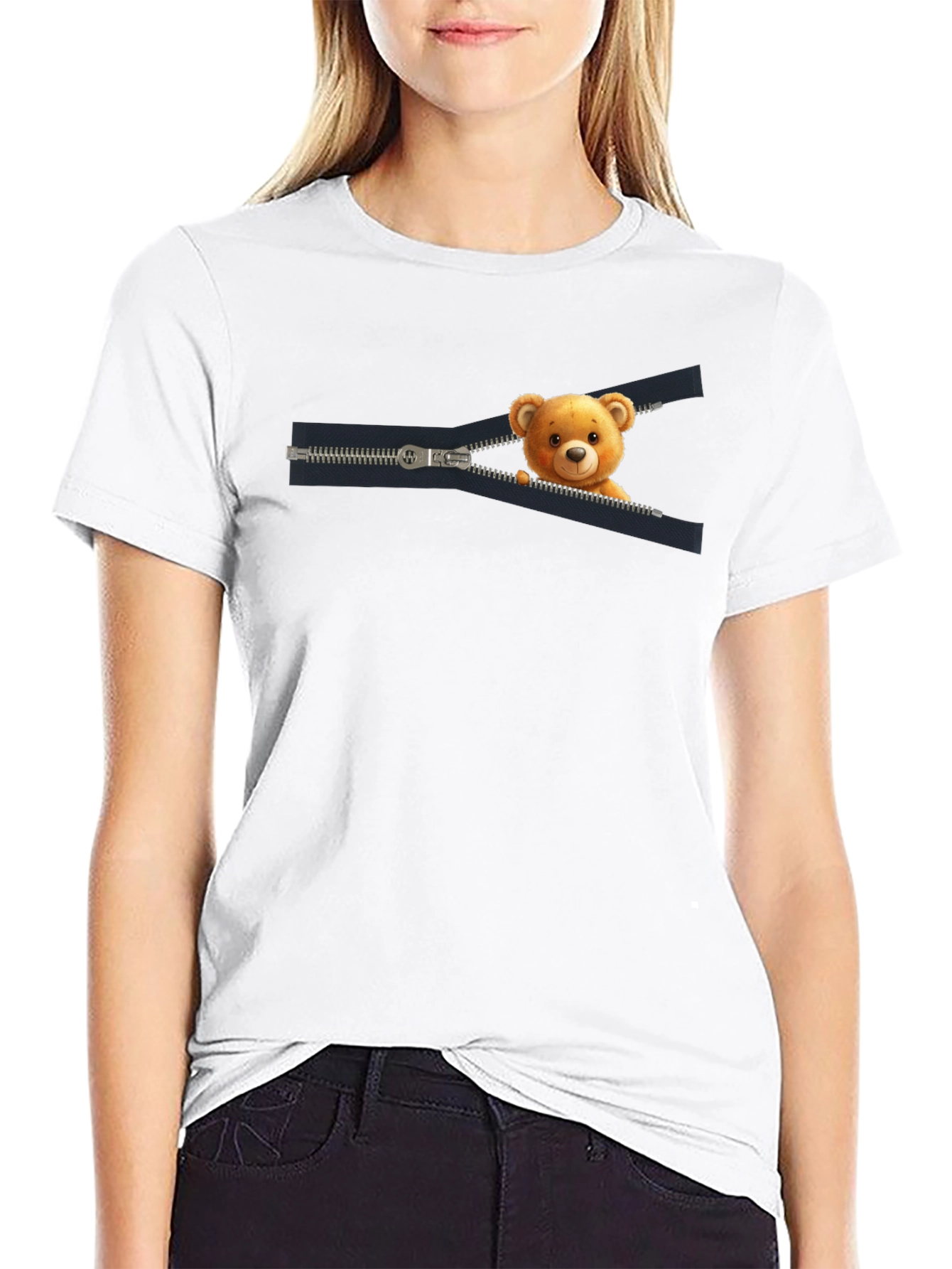 Teddy Bear Zipper T-Shirt - Cute Graphic Tee