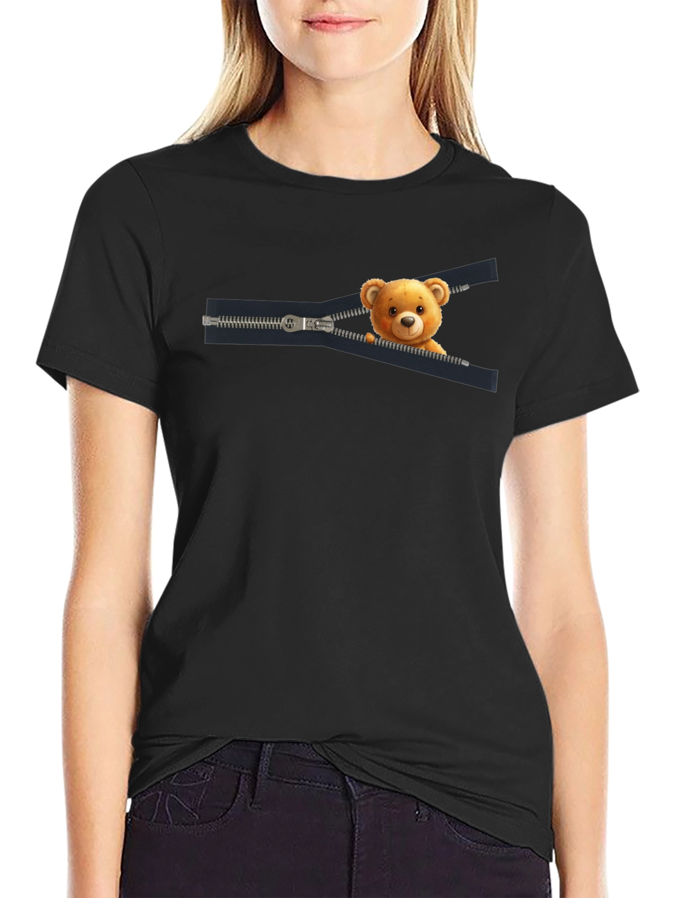 Teddy Bear Zipper T-Shirt - Cute Graphic Tee