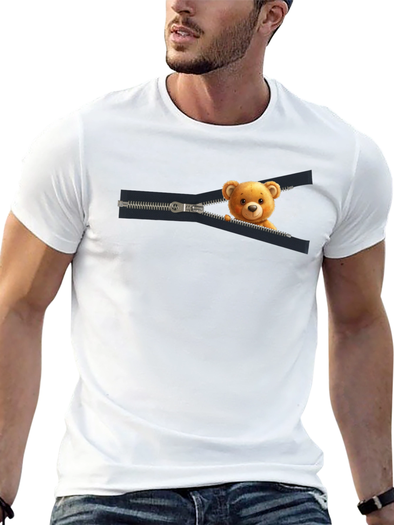 Teddy Bear Zipper T-Shirt - Cute Graphic Tee
