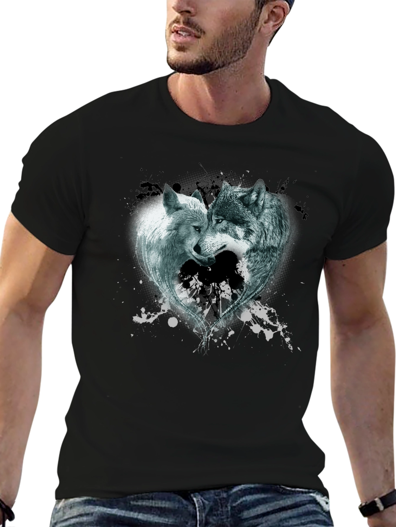 Wolves Heart Graphic Tee - Black