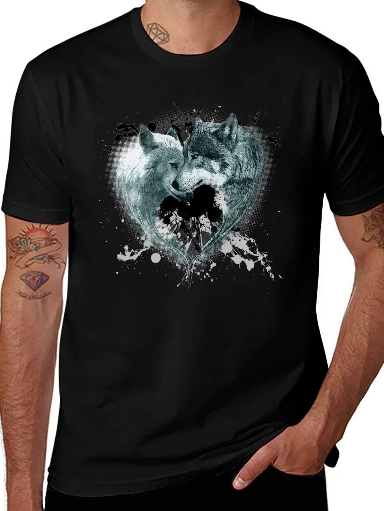 Wolves Heart Graphic Tee - Black