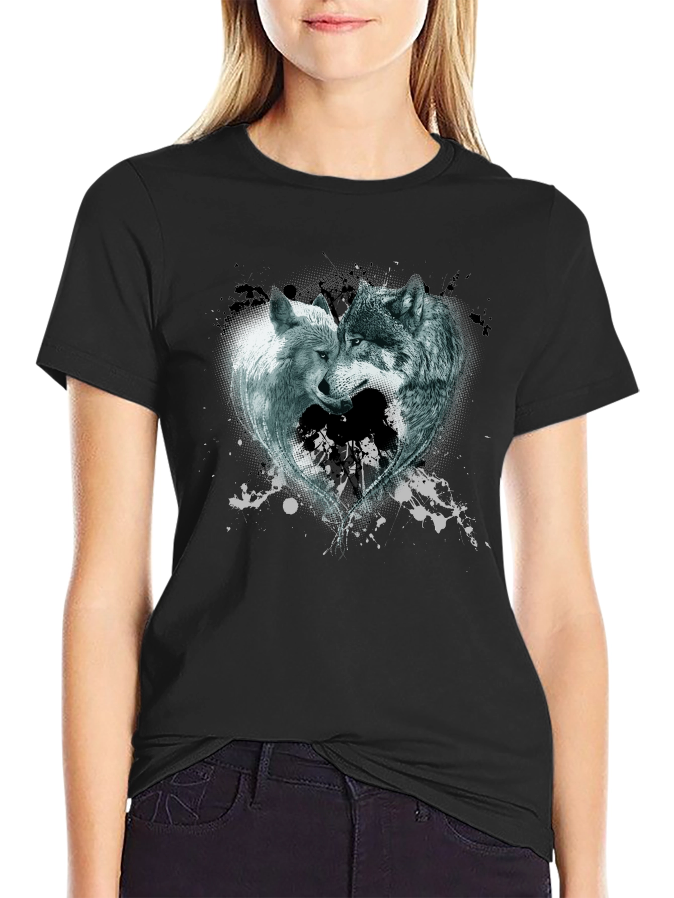 Wolves Heart Graphic Tee - Black