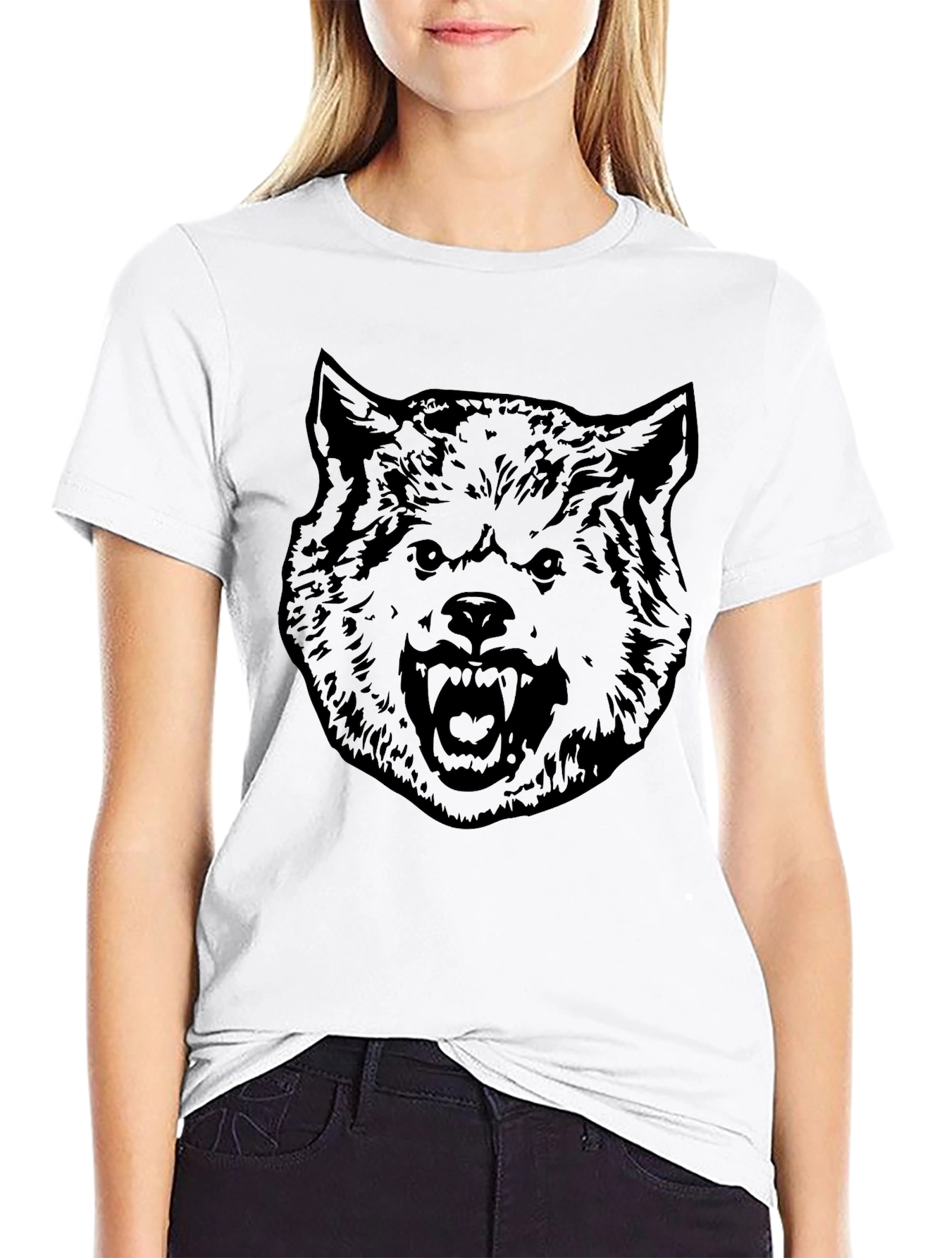 Mens Black Wolf Graphic Print T-Shirt