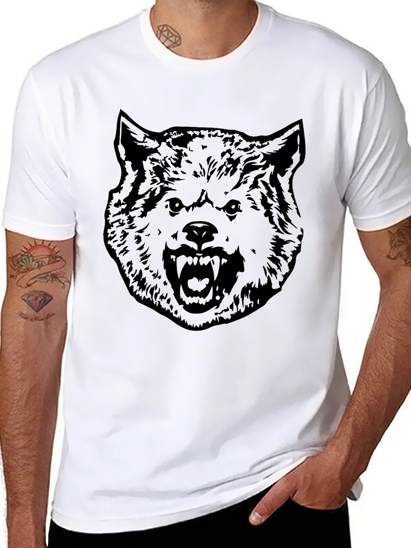 Mens Black Wolf Graphic Print T-Shirt