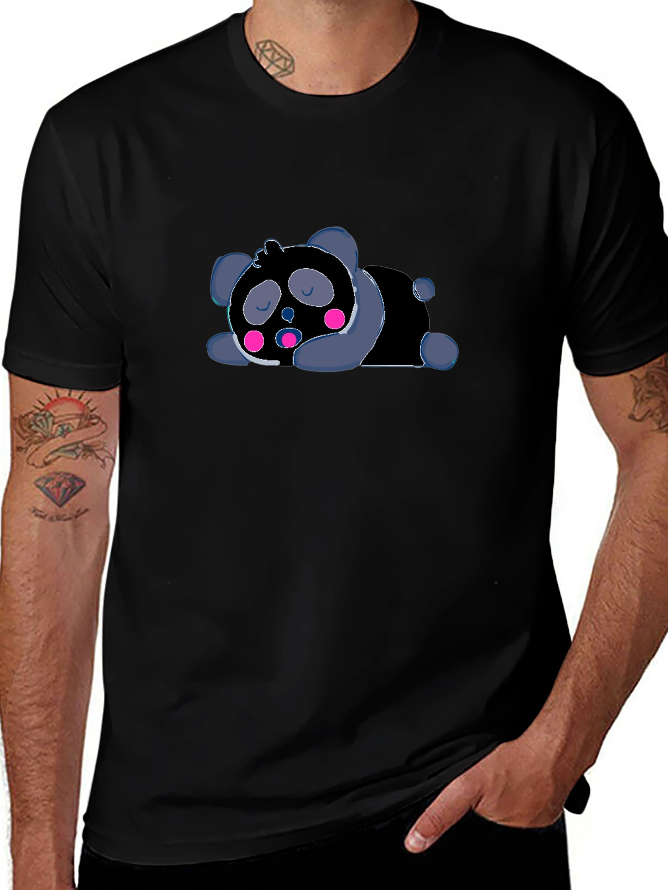 Cute Sleeping Panda Graphic T-Shirt - Black