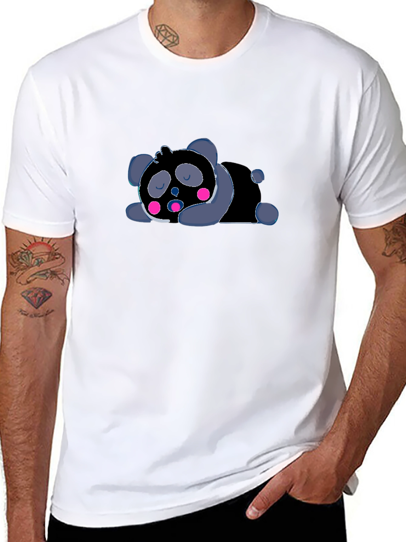 Cute Sleeping Panda Graphic T-Shirt - Black