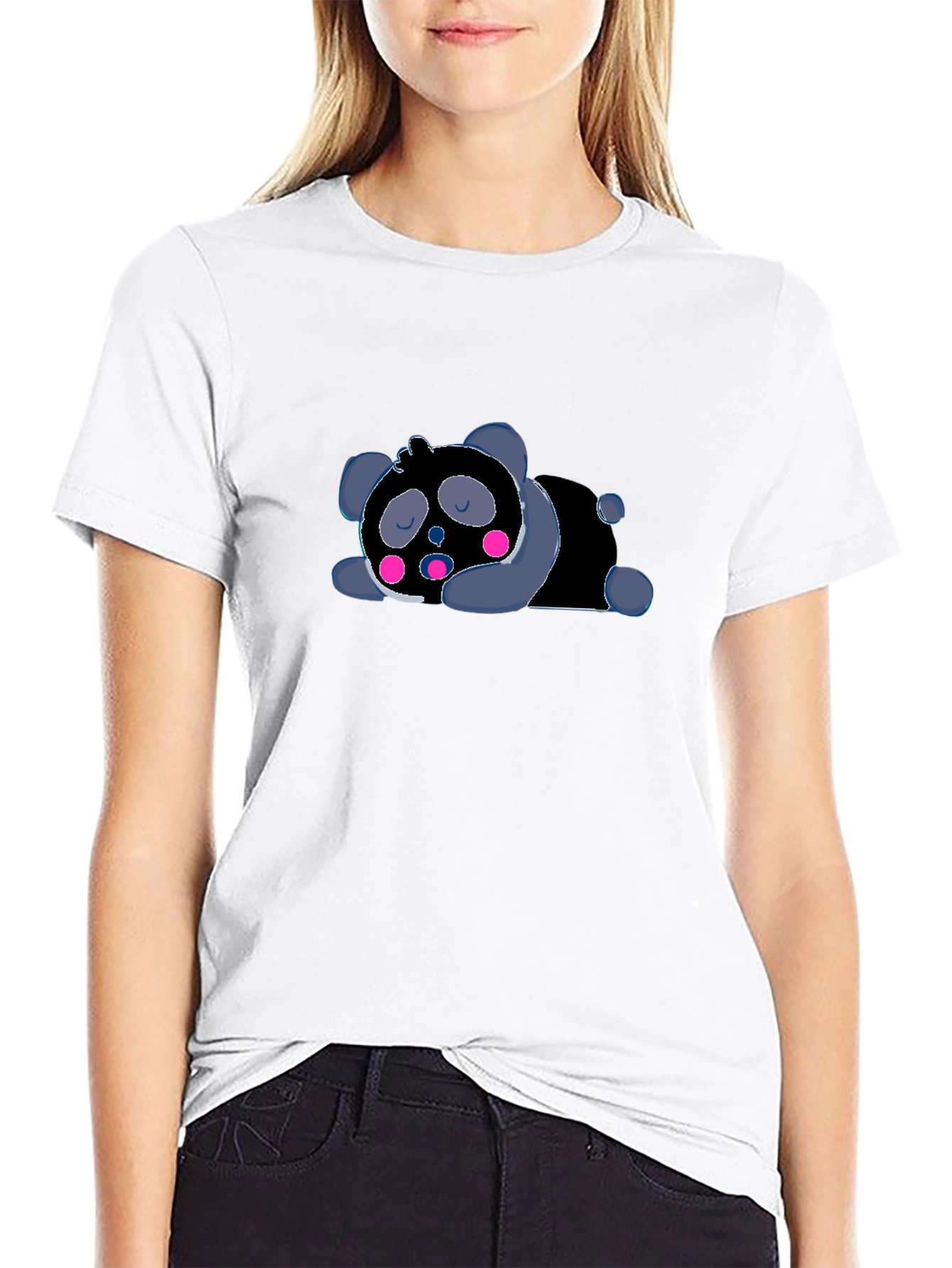 Cute Sleeping Panda Graphic T-Shirt - Black