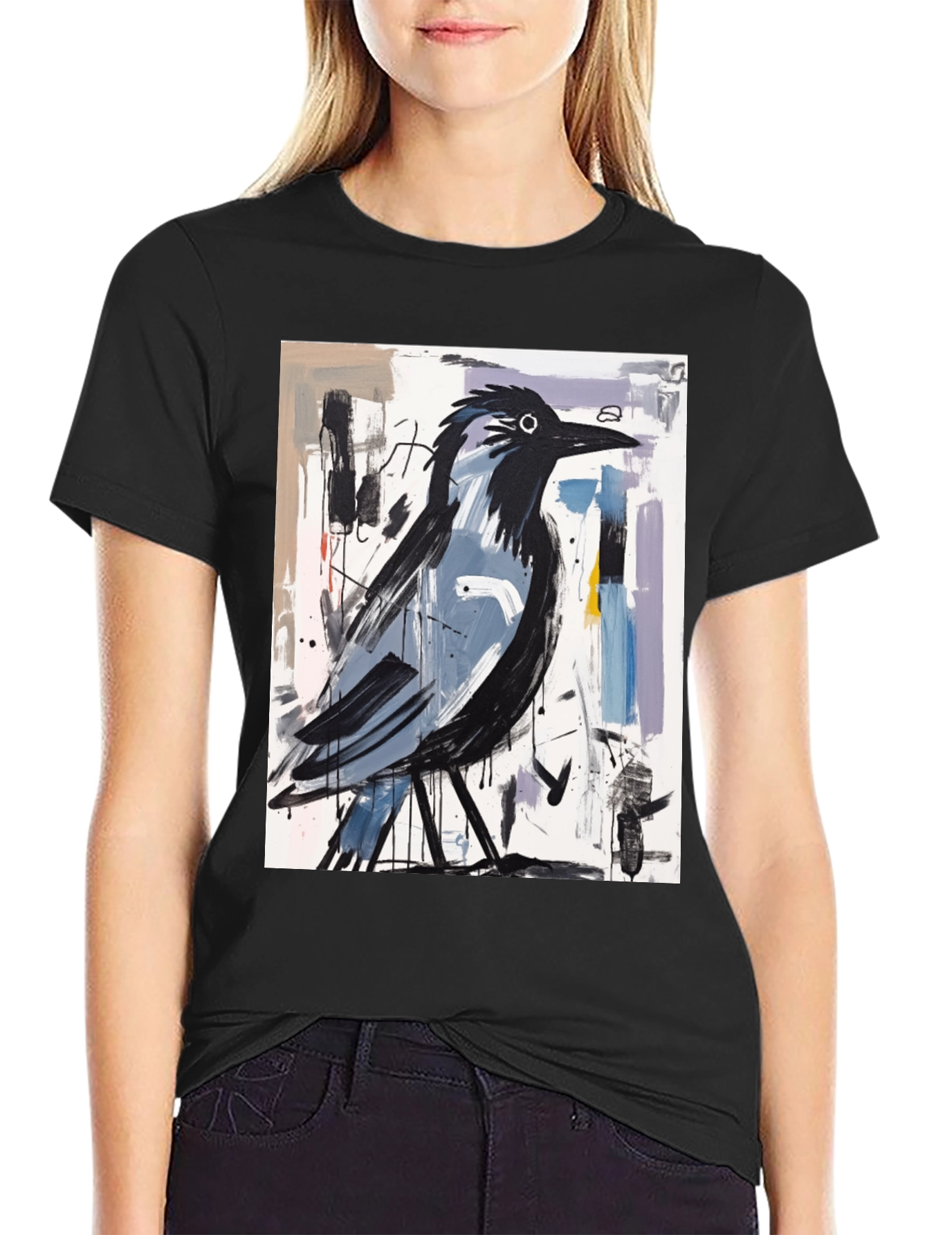 Abstract Crow Graphic Tee - Modern Art T-Shirt