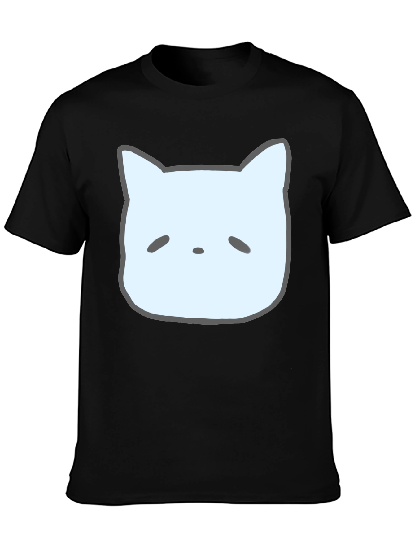 Cute Cat Face Graphic Tee - Casual Black T-Shirt