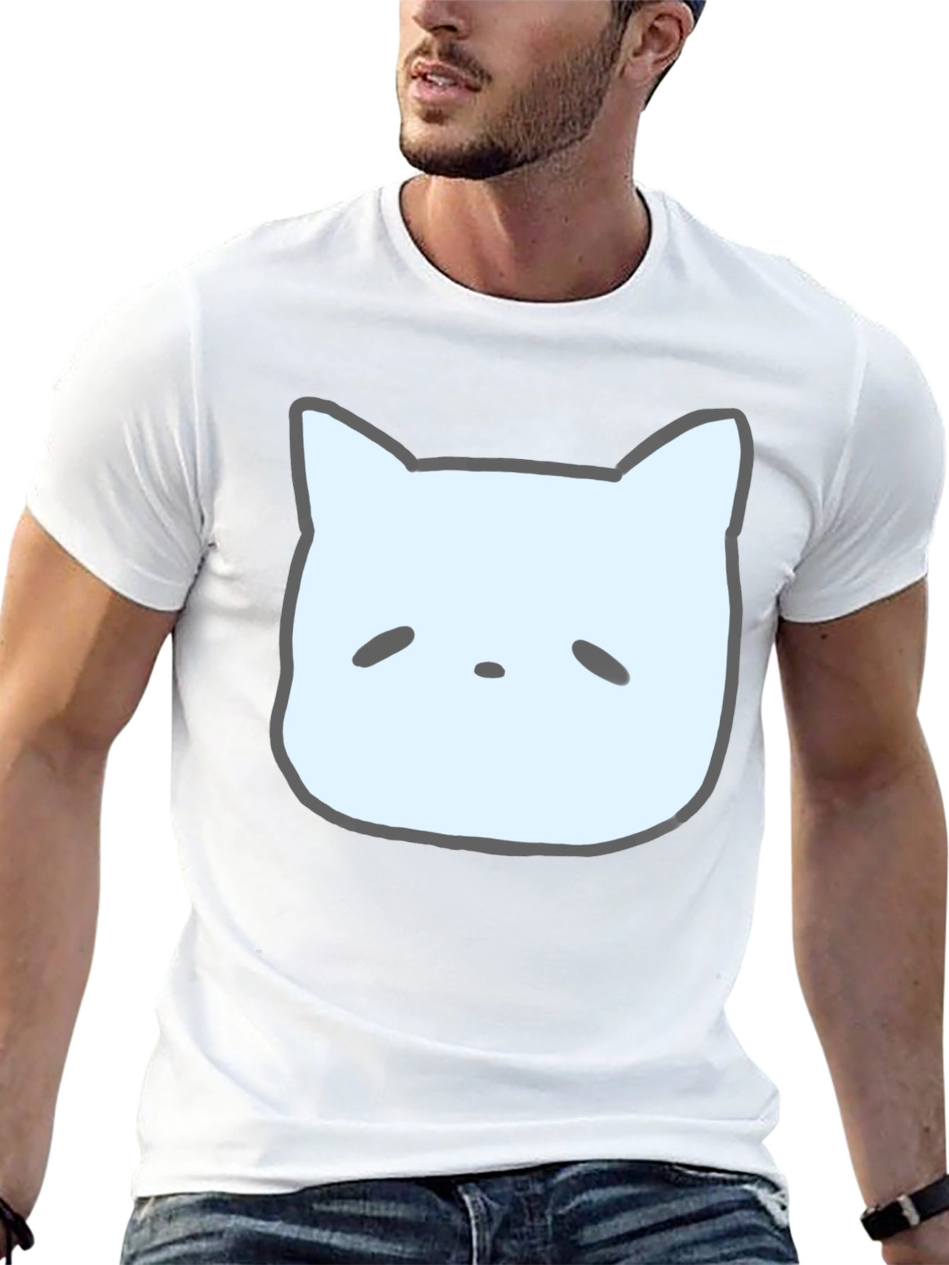 Cute Cat Face Graphic Tee - Casual Black T-Shirt