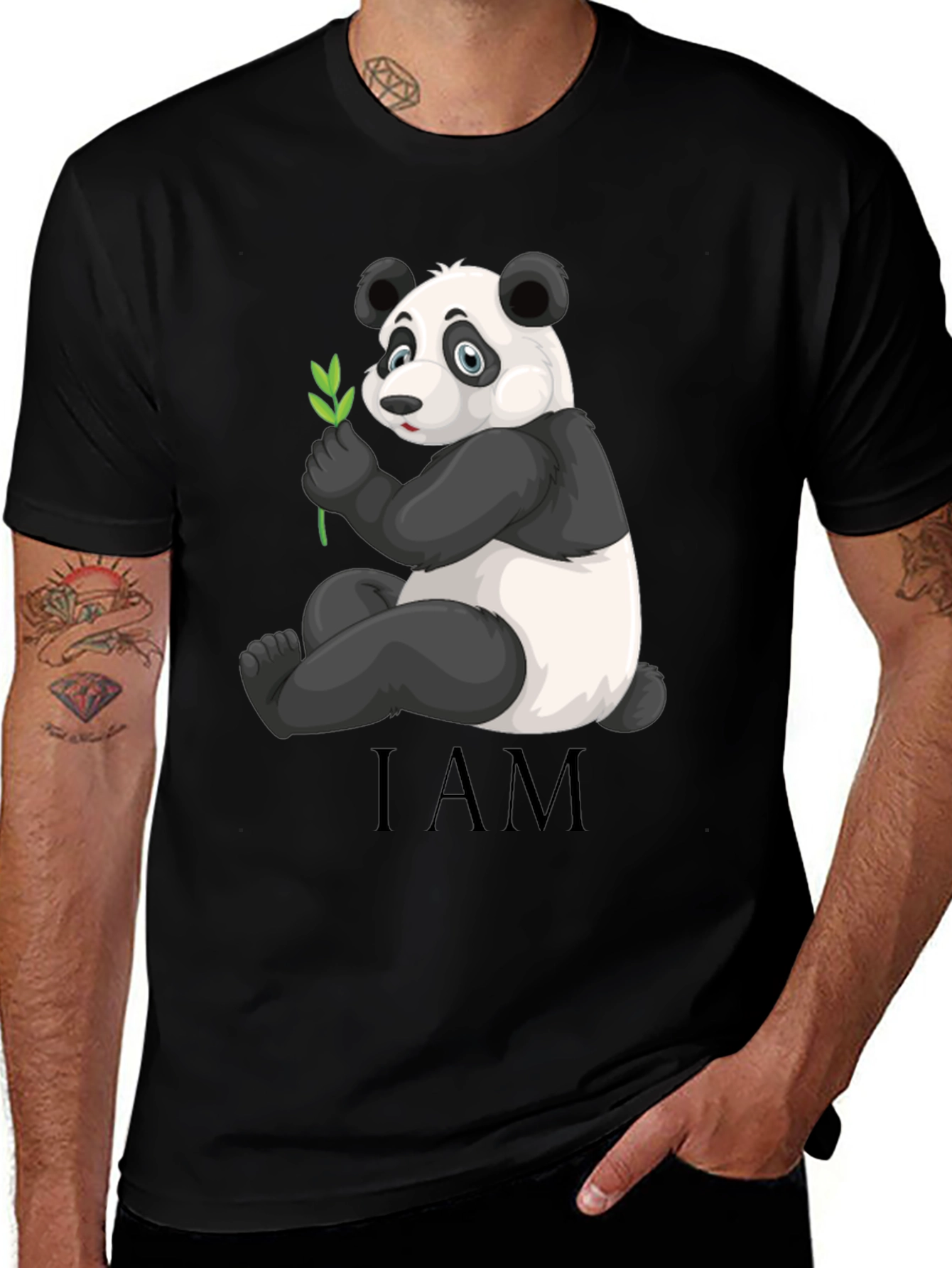 Panda Bear I AM Black Graphic T-Shirt