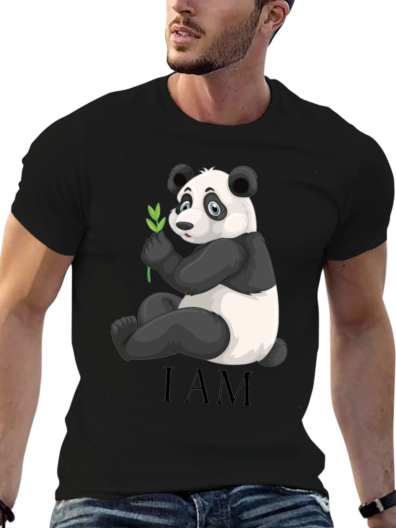 Panda Bear I AM Black Graphic T-Shirt