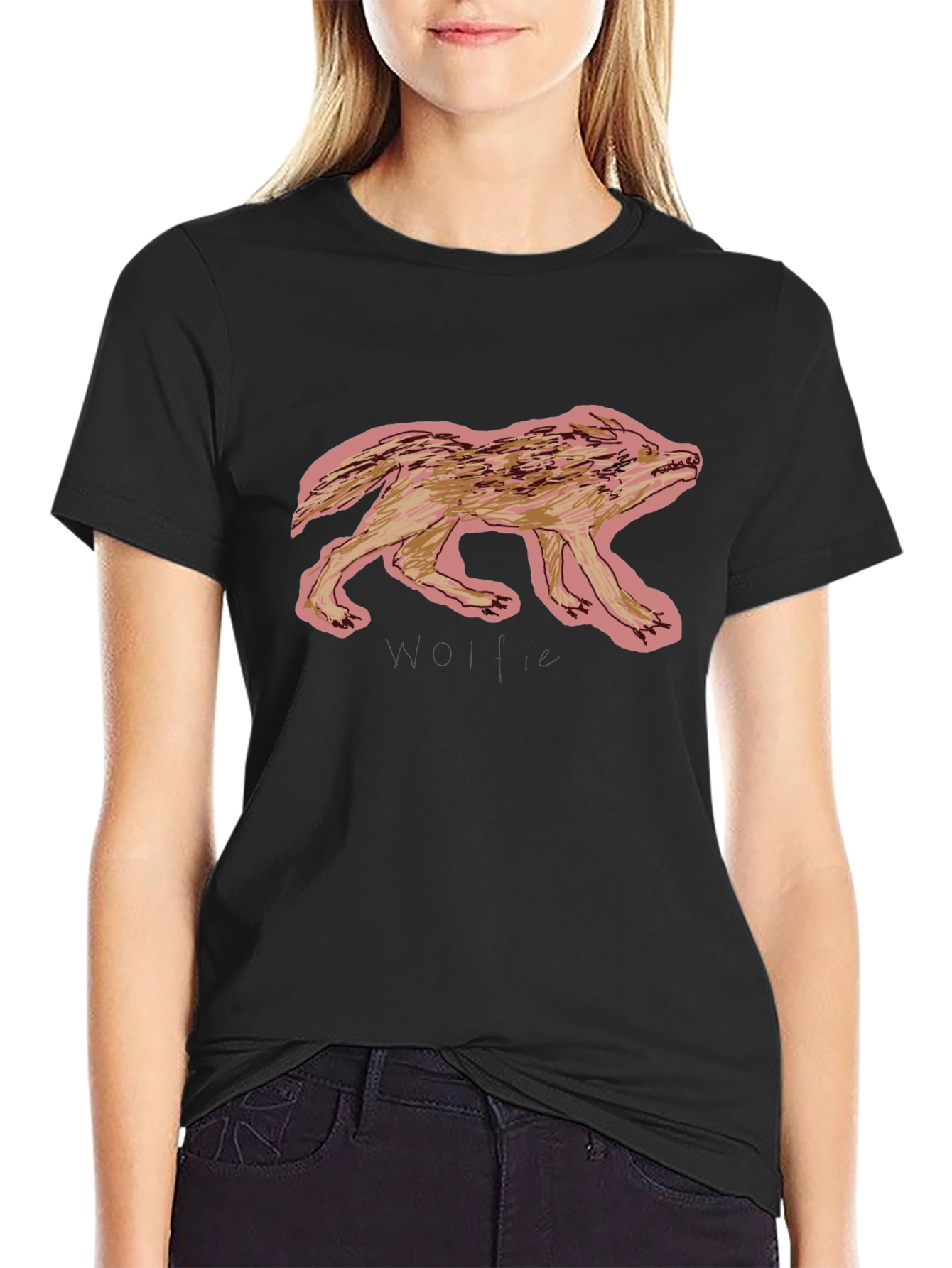 Cool Black Graphic Tee - Wolf Design