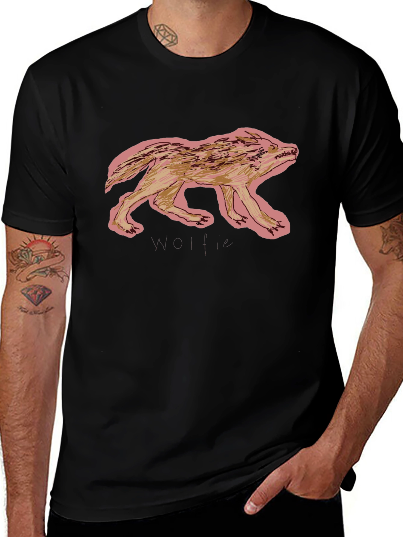 Cool Black Graphic Tee - Wolf Design