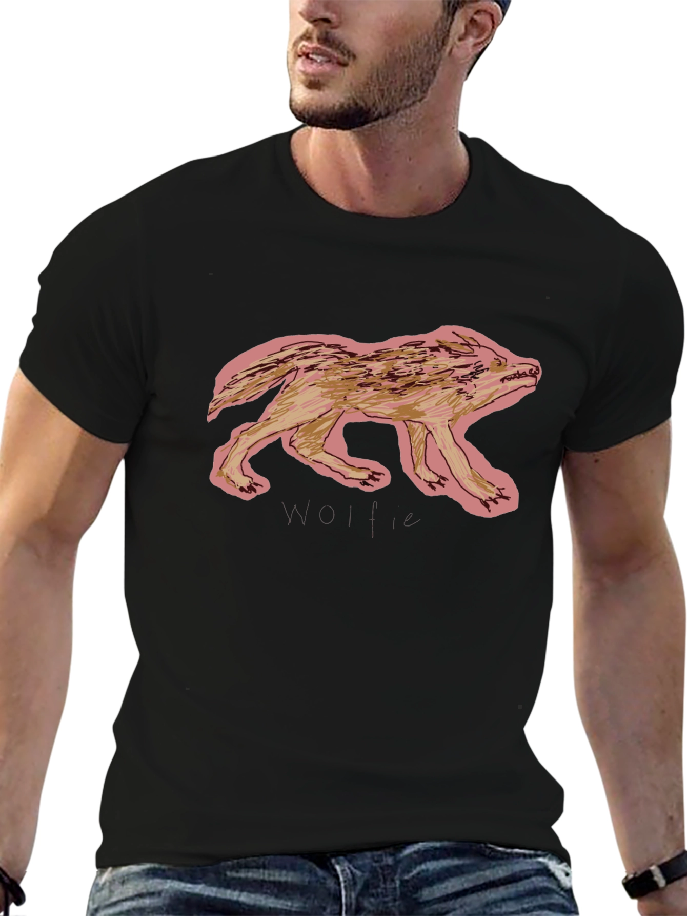 Cool Black Graphic Tee - Wolf Design