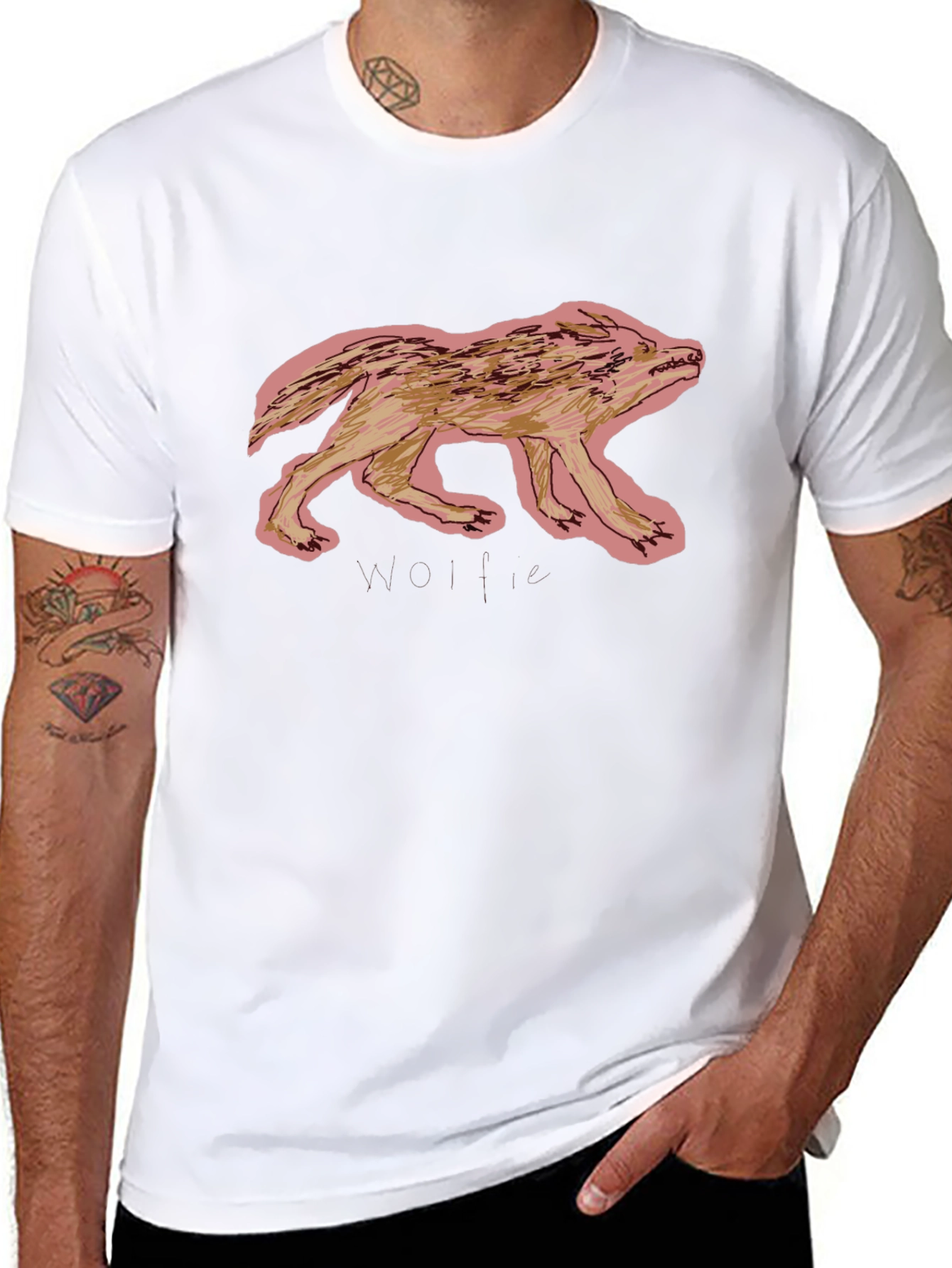 Cool Black Graphic Tee - Wolf Design