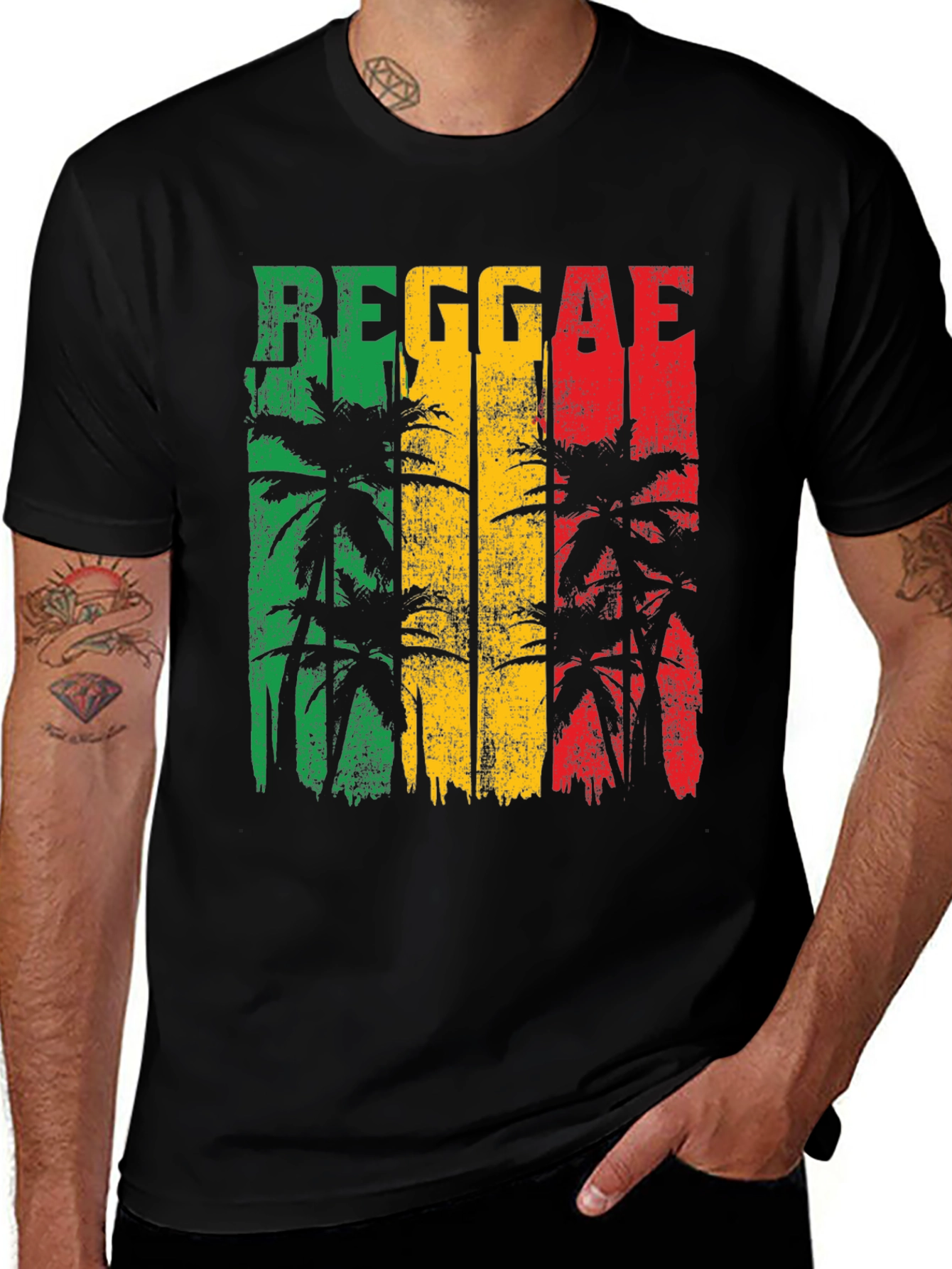 Reggae Palm Tree Graphic T-Shirt - Rasta Style