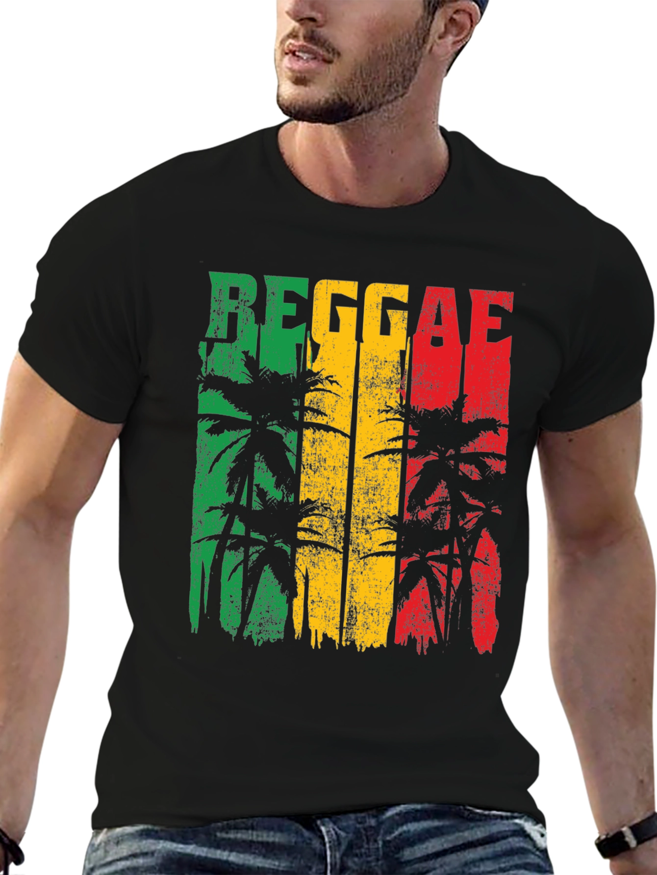 Reggae Palm Tree Graphic T-Shirt - Rasta Style