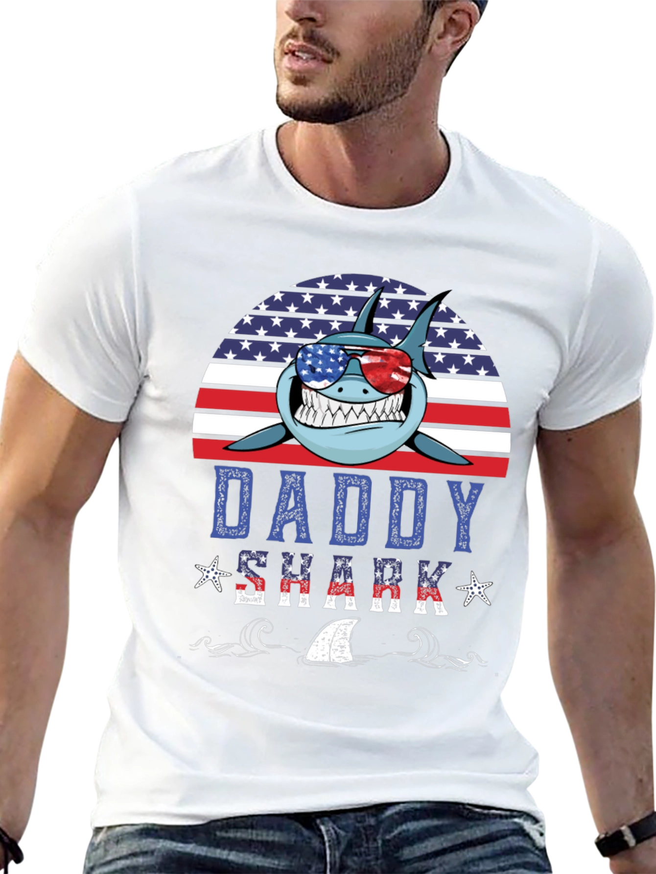 Daddy Shark USA T-Shirt - Patriotic Fathers Day Tee