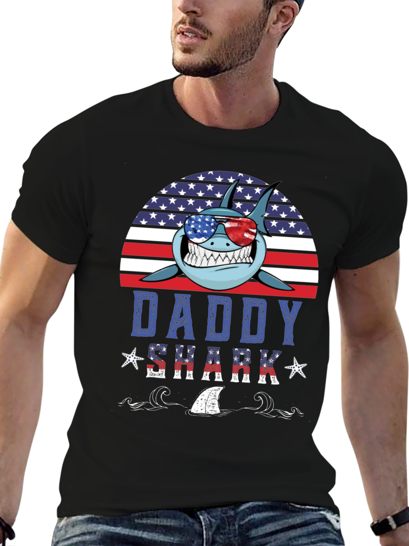 Daddy Shark USA T-Shirt - Patriotic Fathers Day Tee