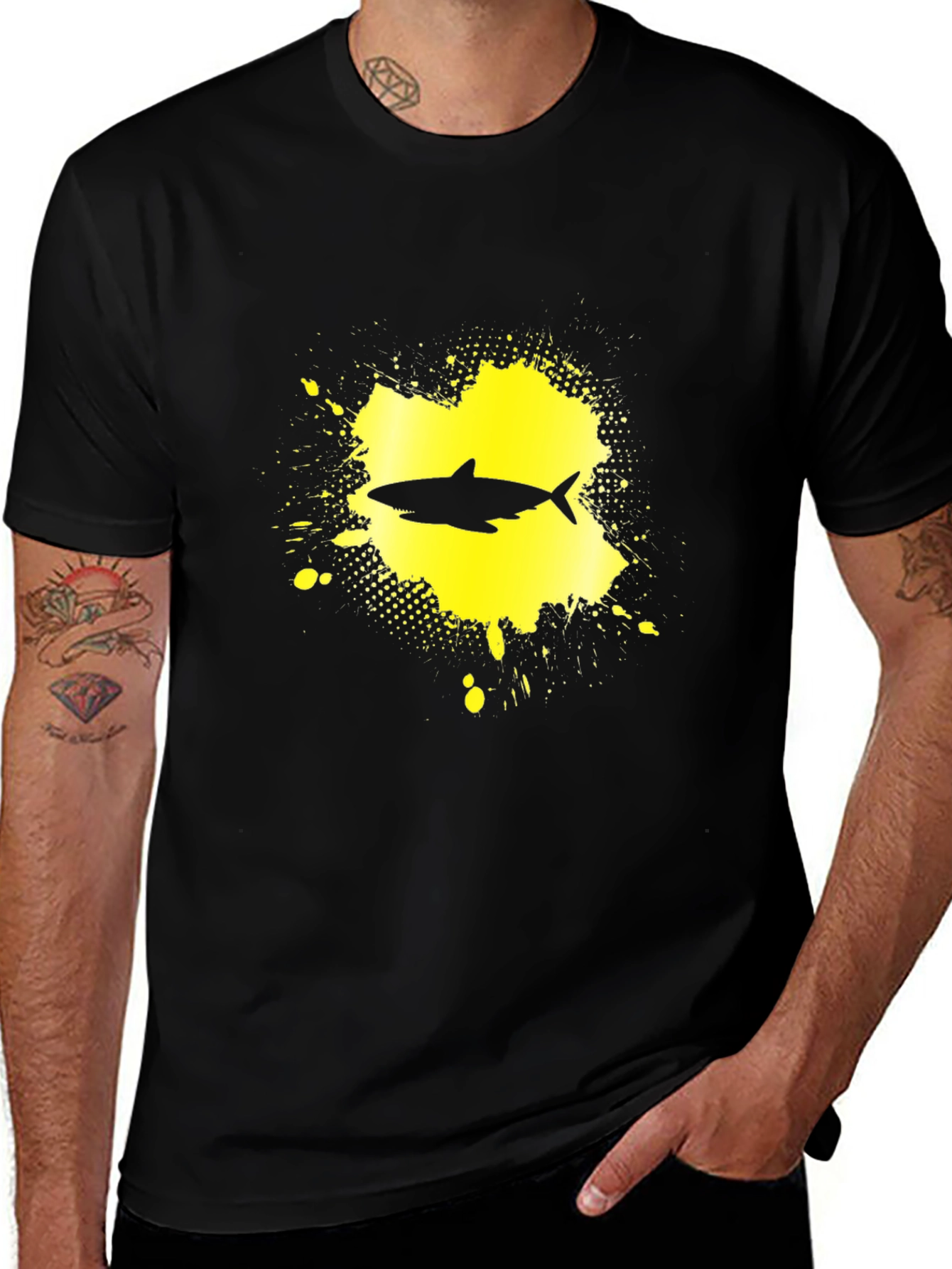 Shark Graphic Print T-Shirt - Black