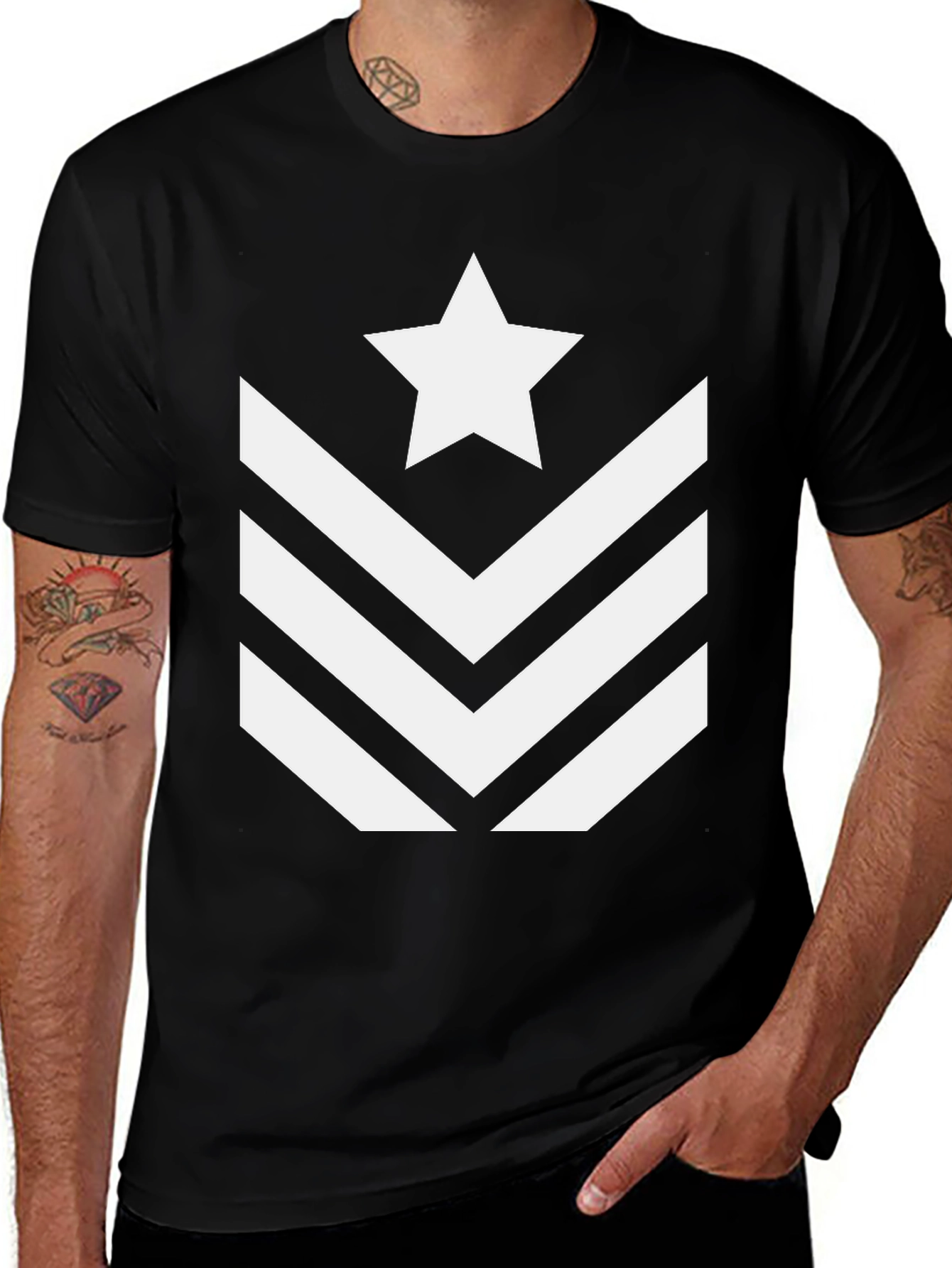 Star Chevron Graphic Tee - Black Cotton Blend
