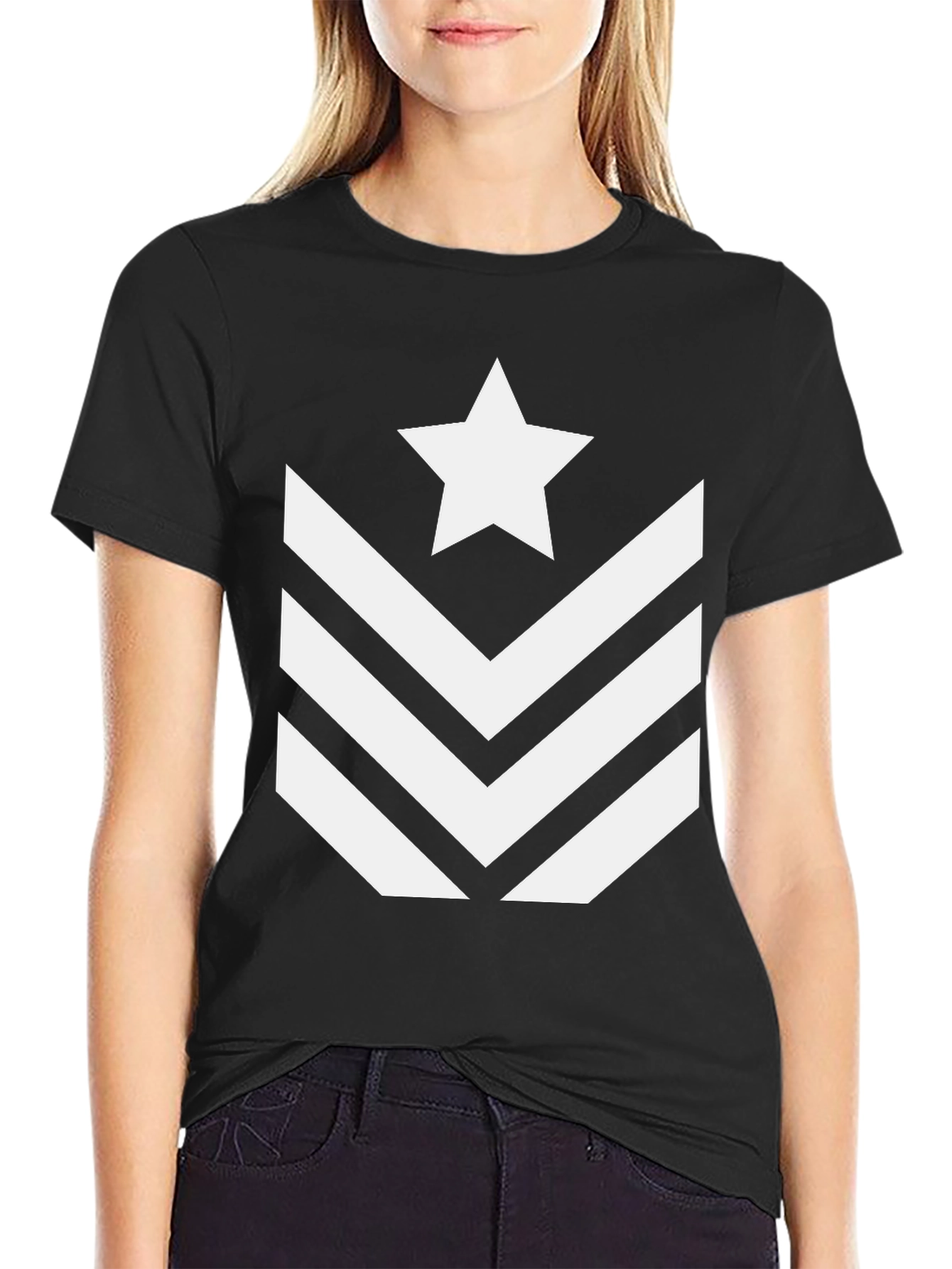Star Chevron Graphic Tee - Black Cotton Blend